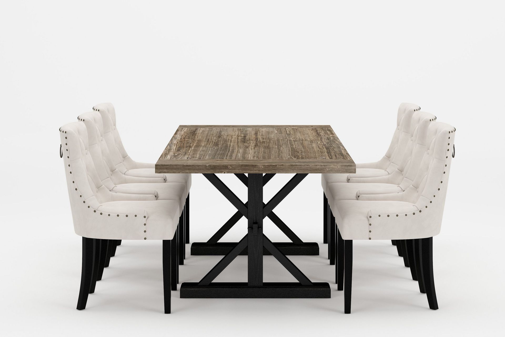 Lyon Premium Matgrupp 200-290 cm + 6 Viktoria Stolar - Vit/Brun