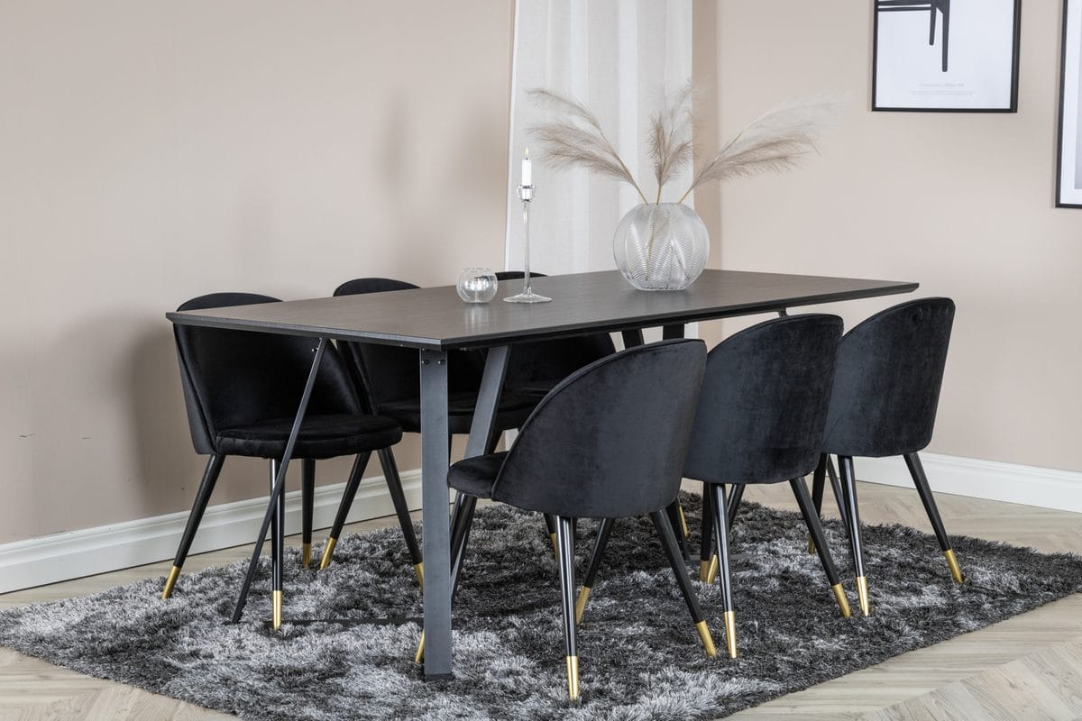 Marina Matbord 180 cm med 6 Valeri Matstol Sammet -