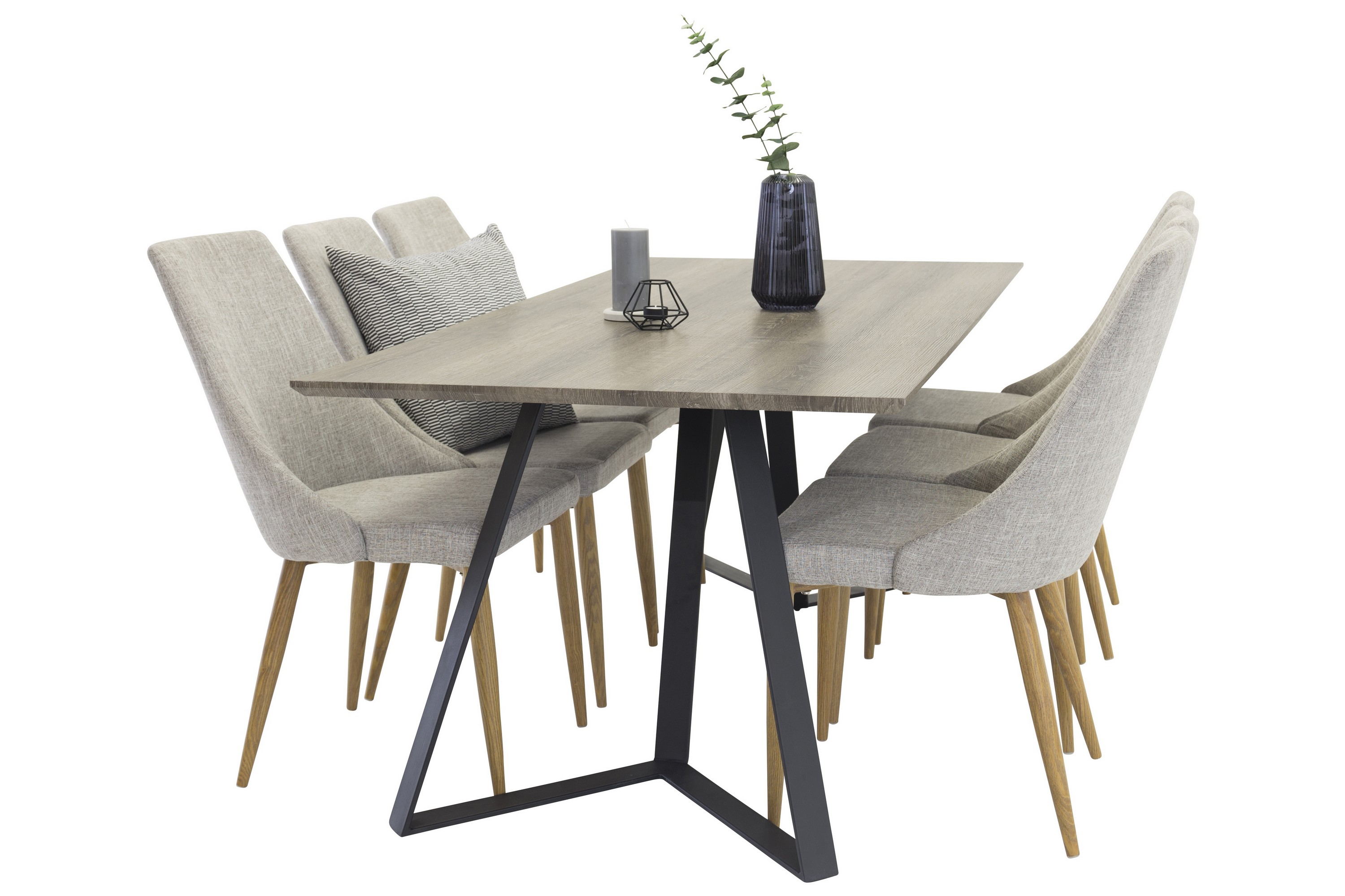 marina matgrupp 180 cm rektangulär med 6 leone stolar - svart