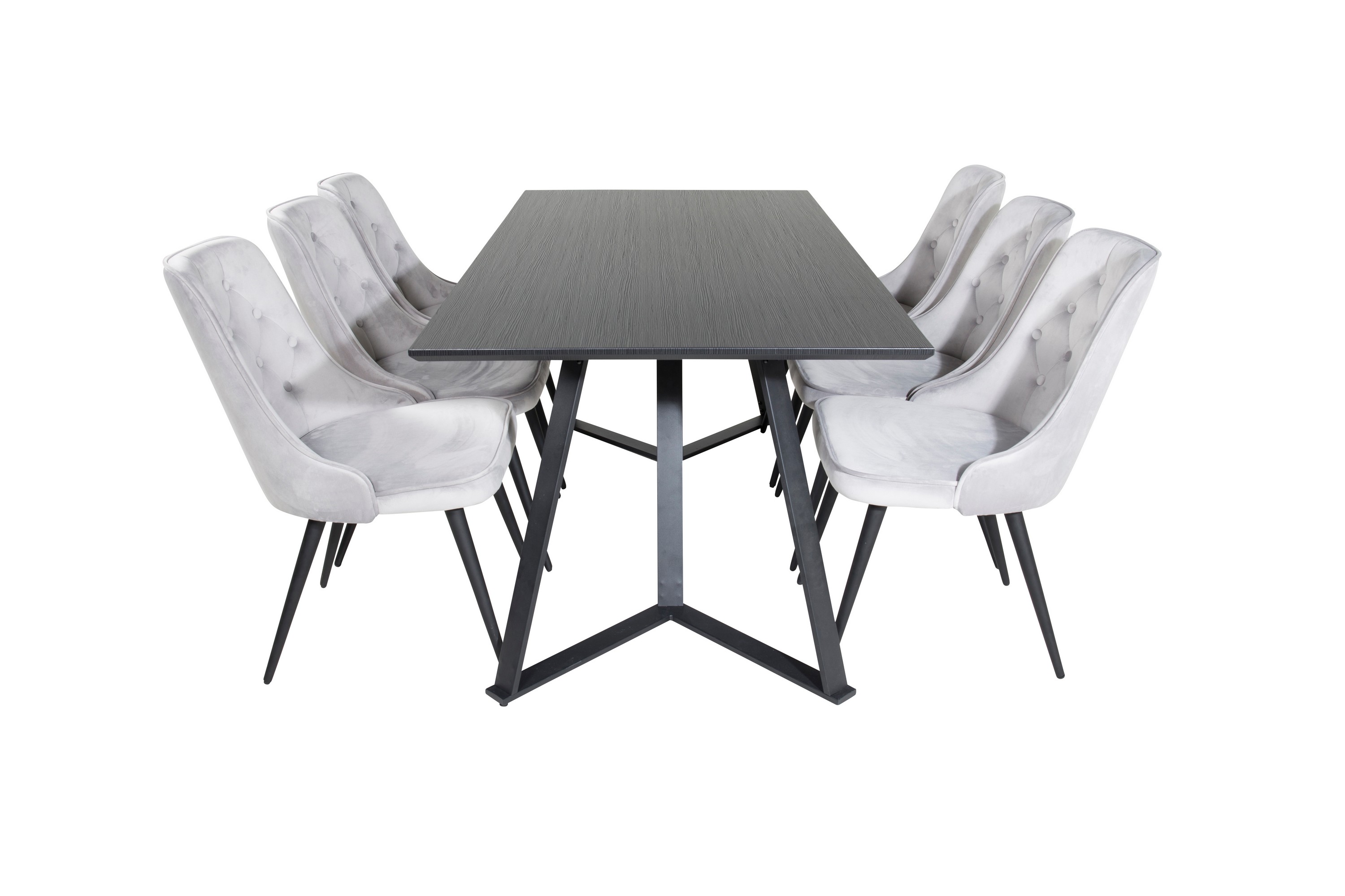 marina matgrupp 180 cm rektangulär med 6 velvet deluxe stolar - svart