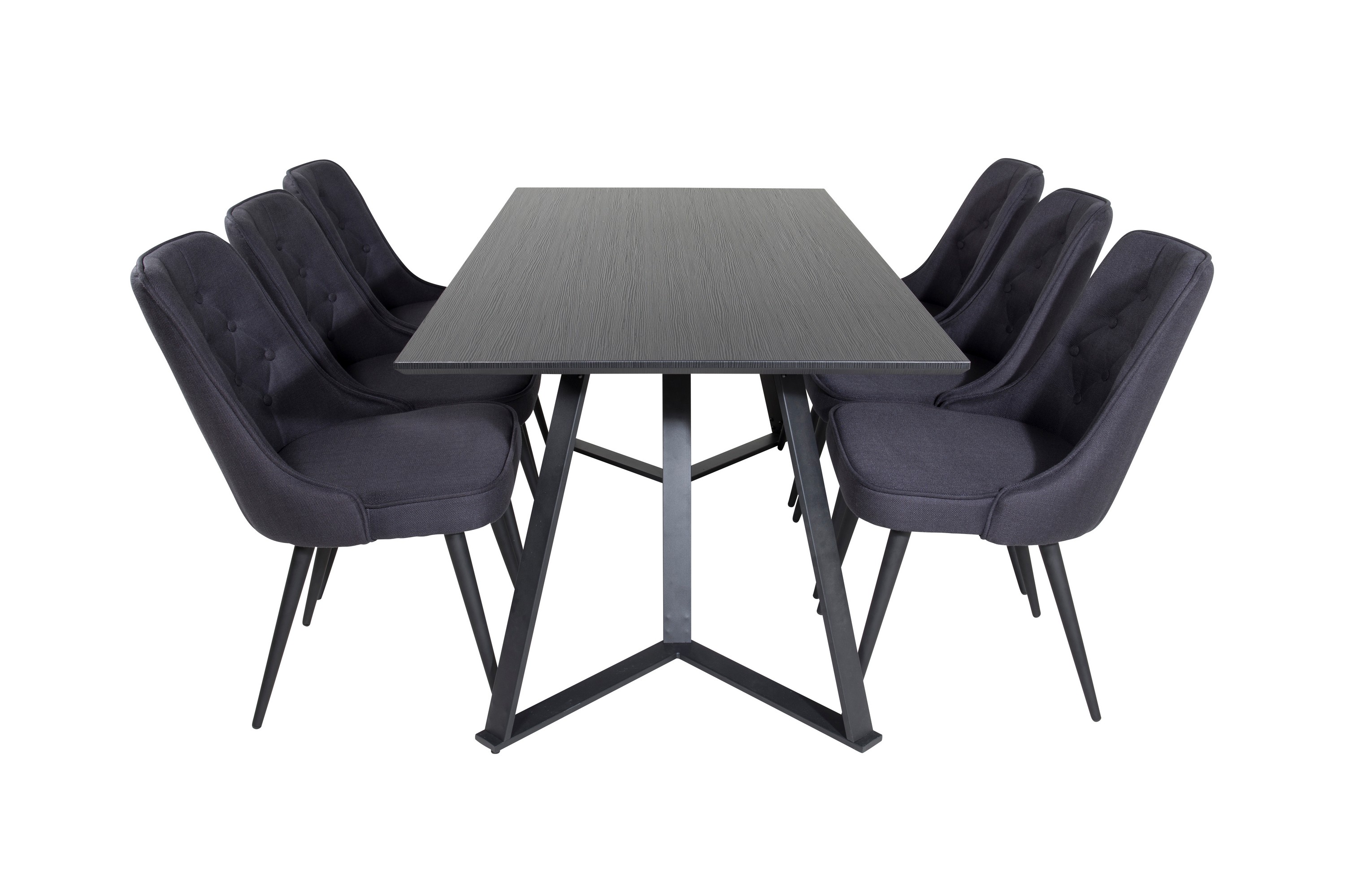 marina matgrupp 180 cm rektangulär med 6 velvet deluxe stolar - svart