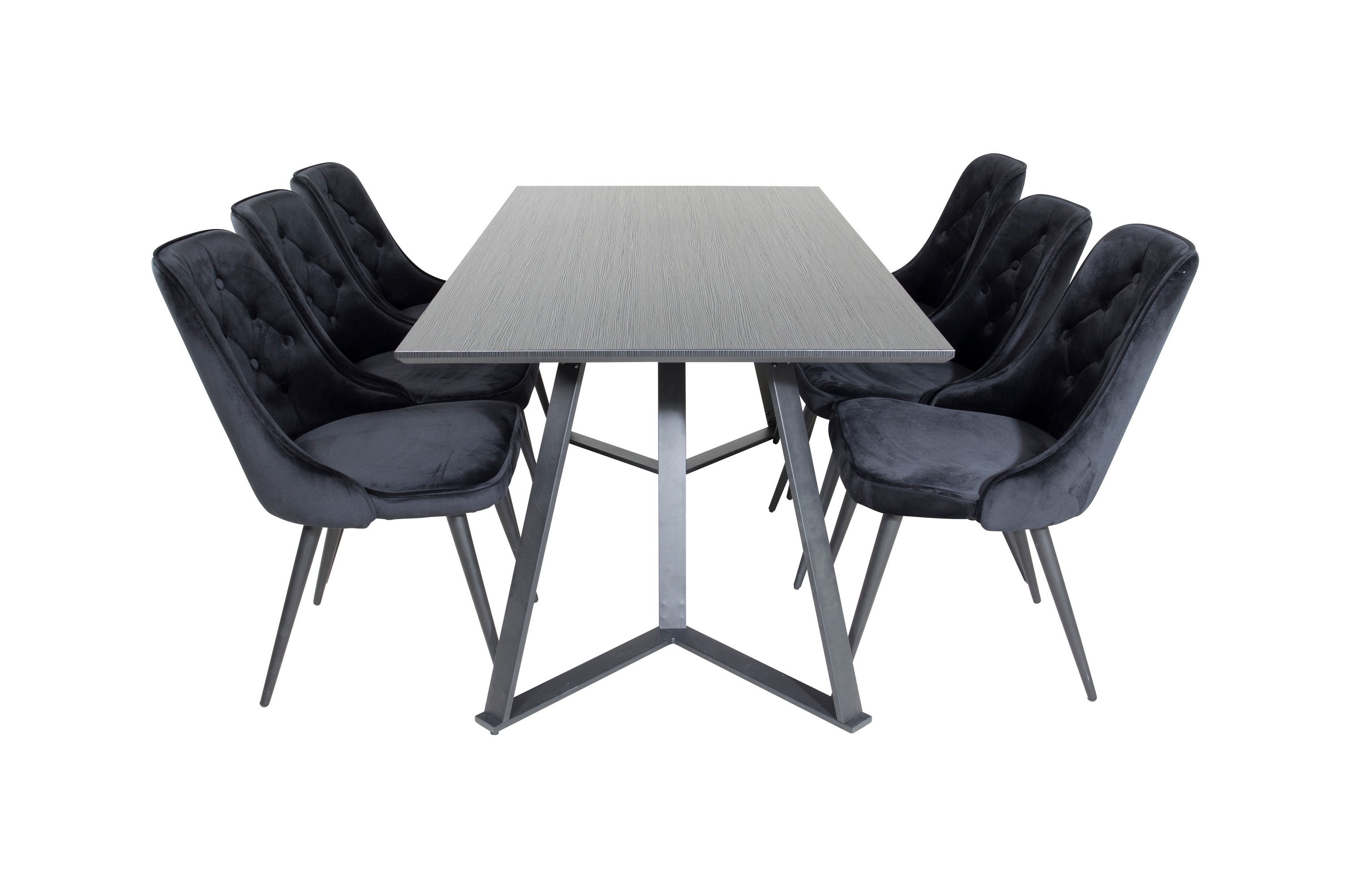 marina matgrupp 180 cm rektangulär med 6 velvet deluxe stolar - svart