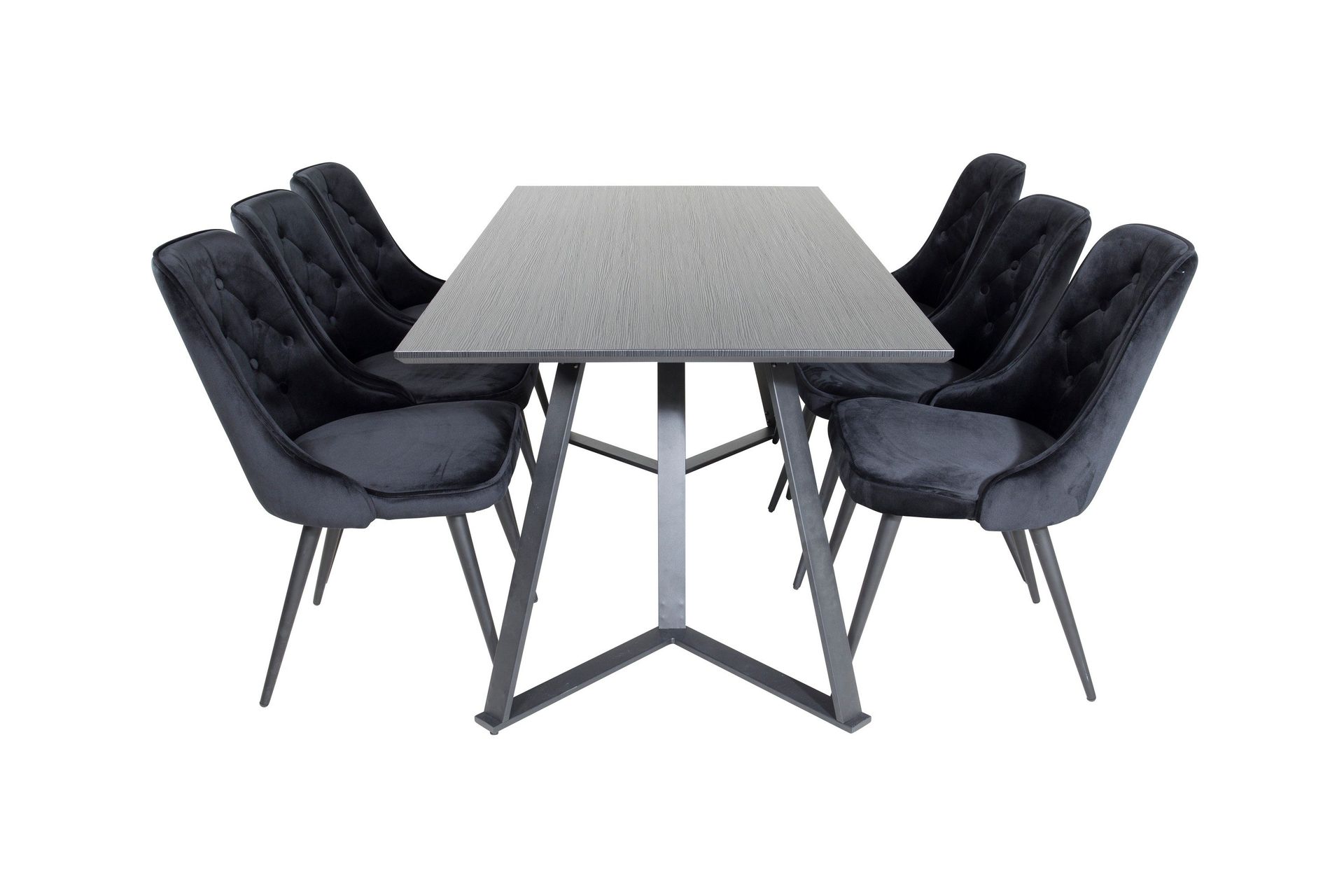 marina matgrupp 180 cm rektangulär med 6 velvet deluxe stolar - svart