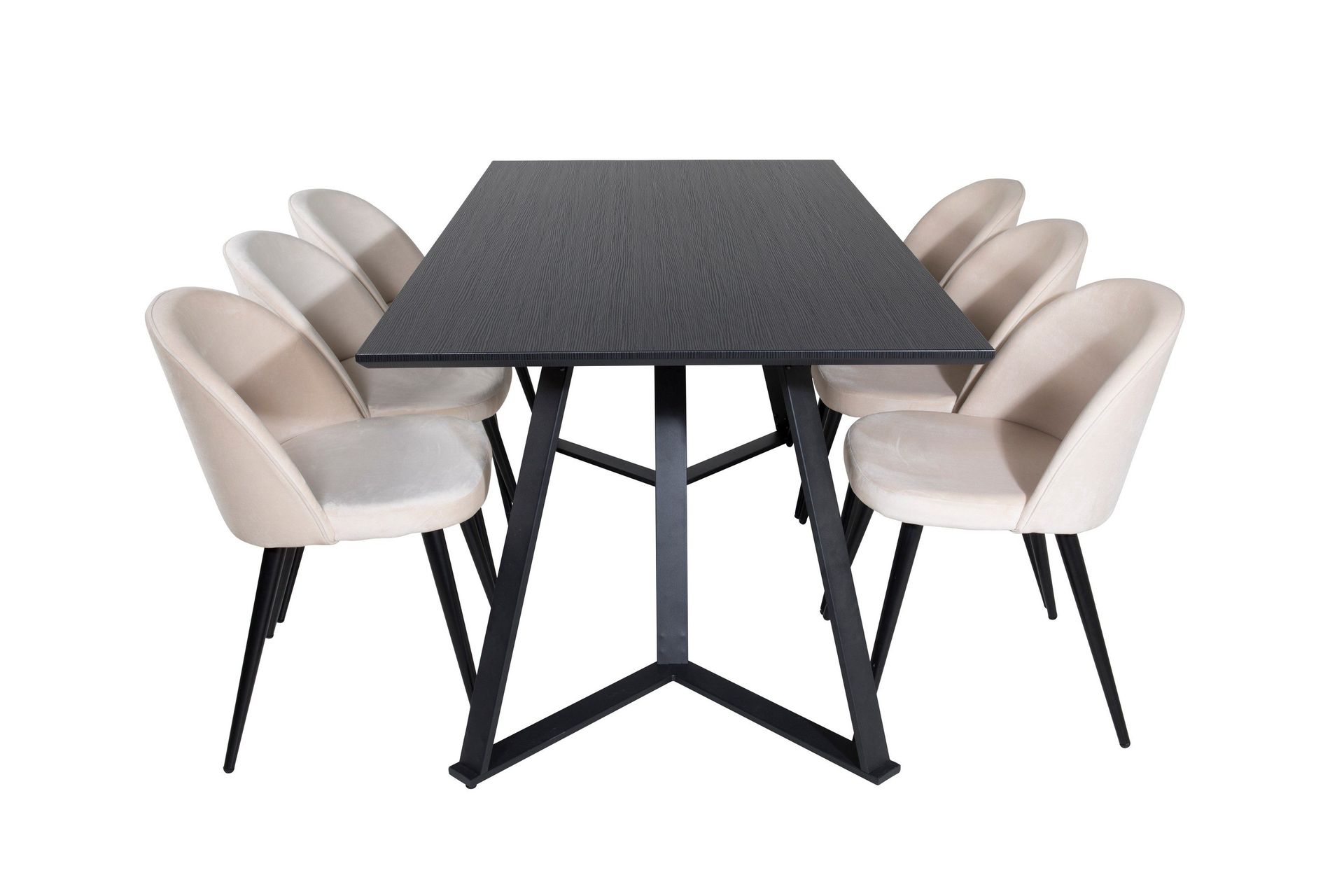 Marina Matgrupp 180 cm Rektangul&auml;r med 6 Velvet stolar - Beige