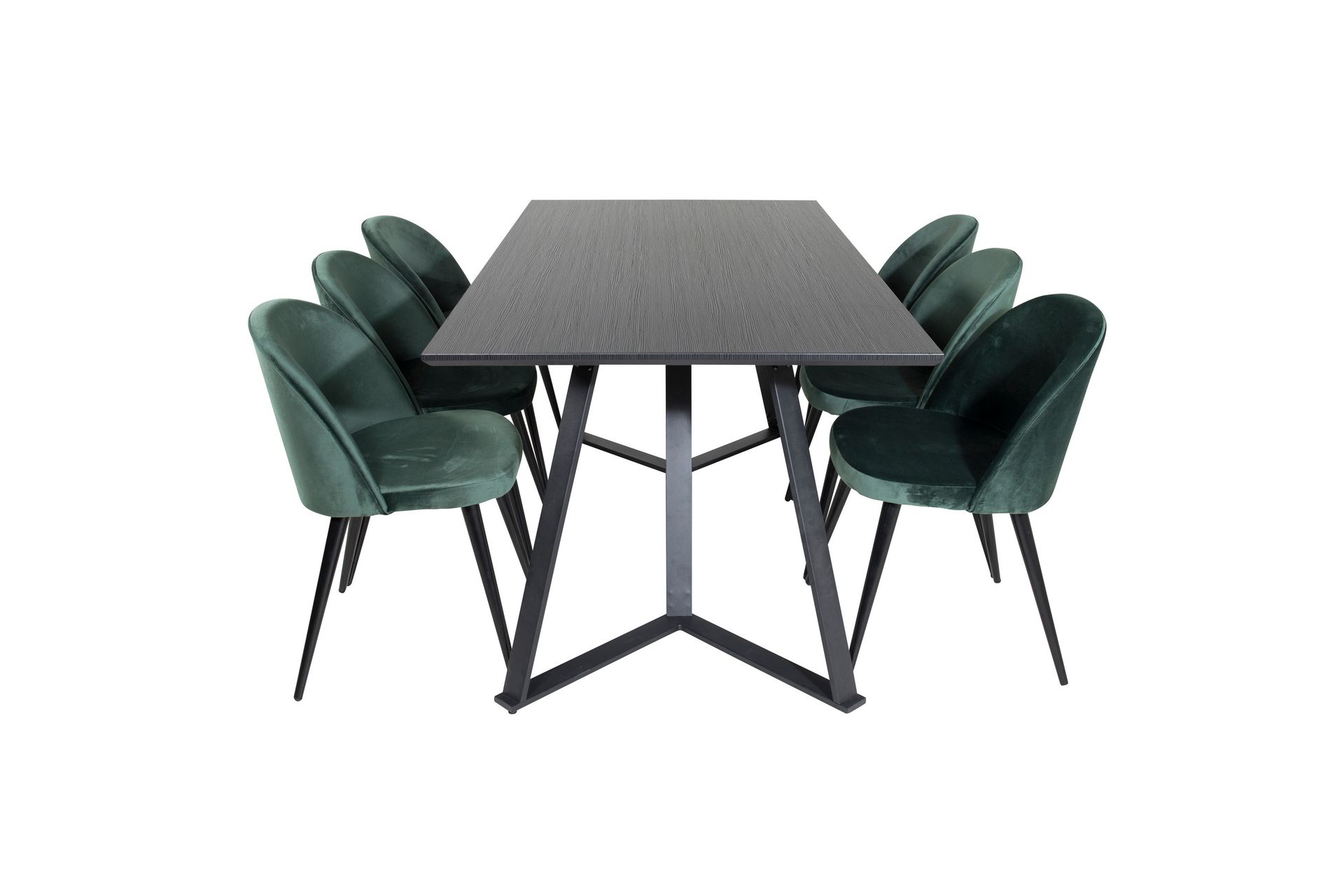 marina matgrupp 180 cm rektangulär med 6 velvet stolar - svart