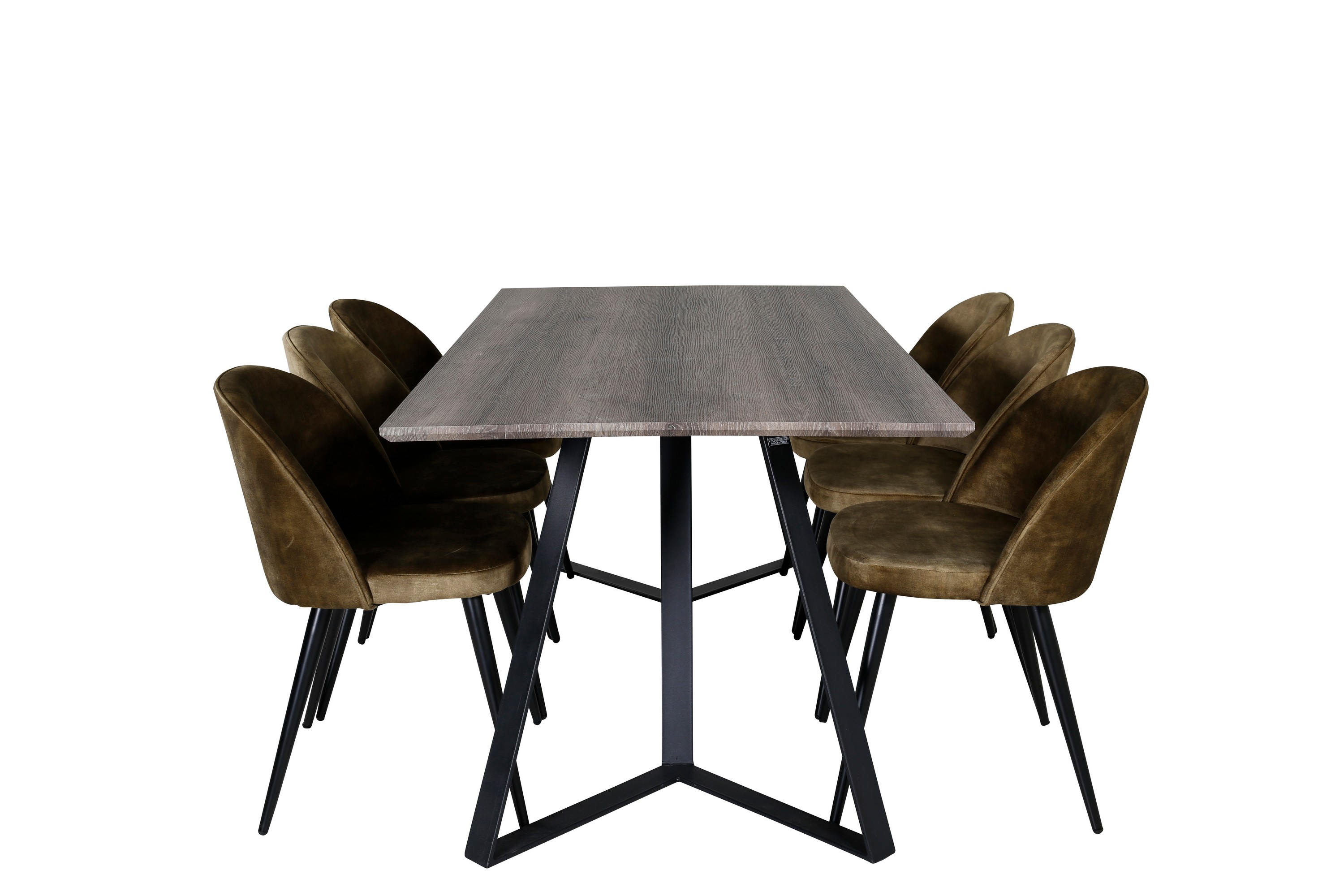 marina matgrupp 180 cm rektangulär med 6 velvet stolar - svart