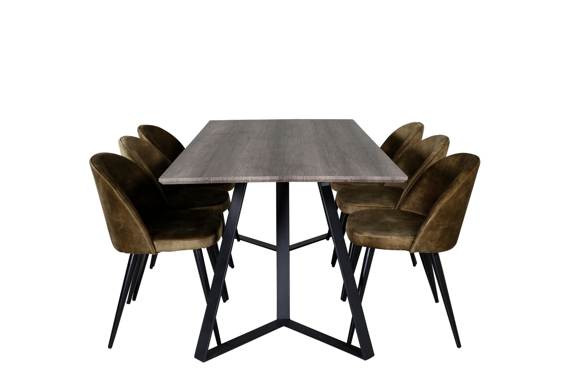 Marina Matgrupp 180 cm Rektangul&auml;r med 6 Velvet stolar - Svart