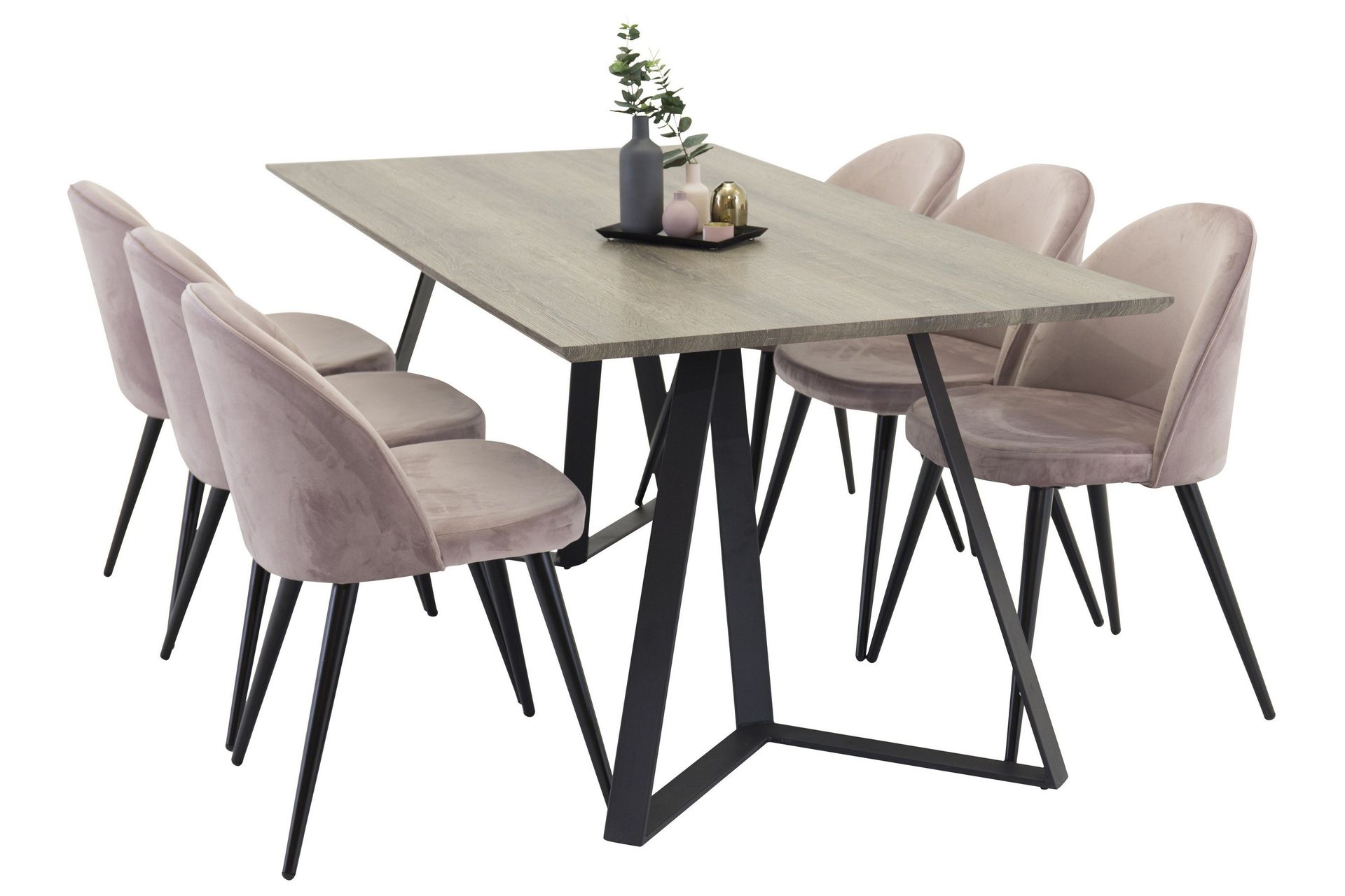 Marina Matgrupp 180 cm Rektangul&auml;r med 6 Velvet stolar - Svart