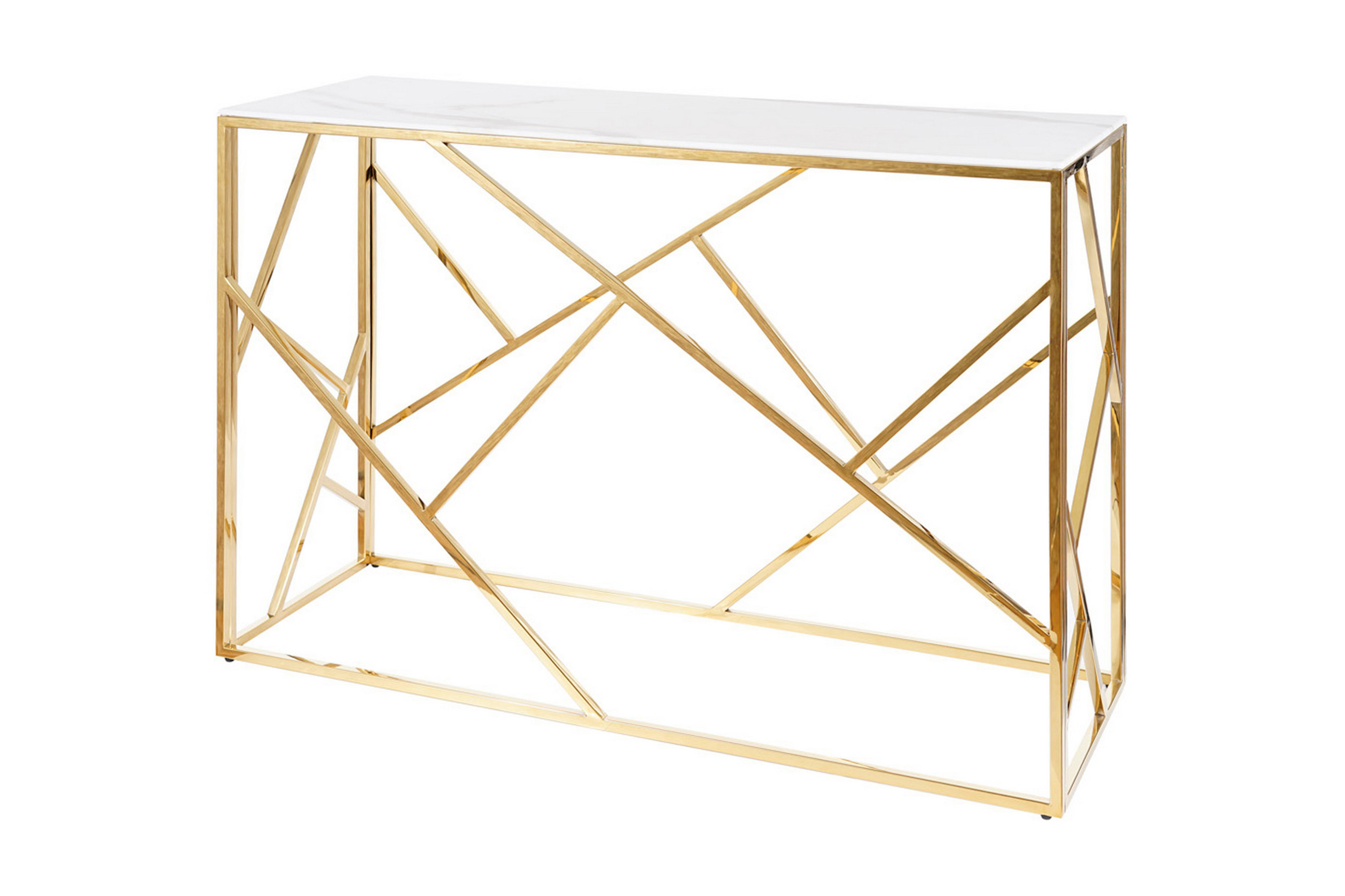 Konsollbord Amaraji 120 cm Marmorlook Glas/Vit/Guld