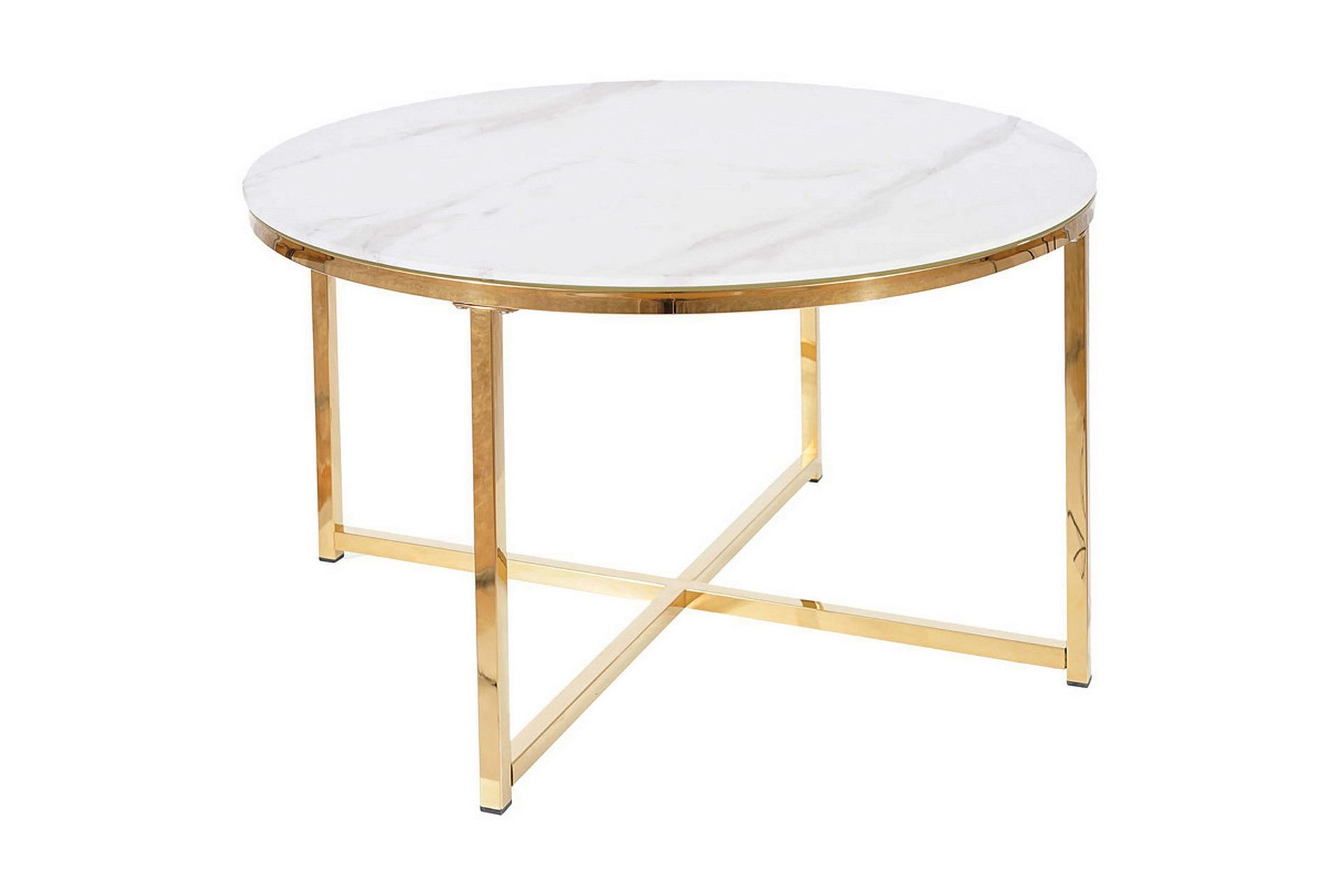 Salmaise Soffbord 80 cm Runt Marmorm&ouml;nster - Vit/Guld/Glas