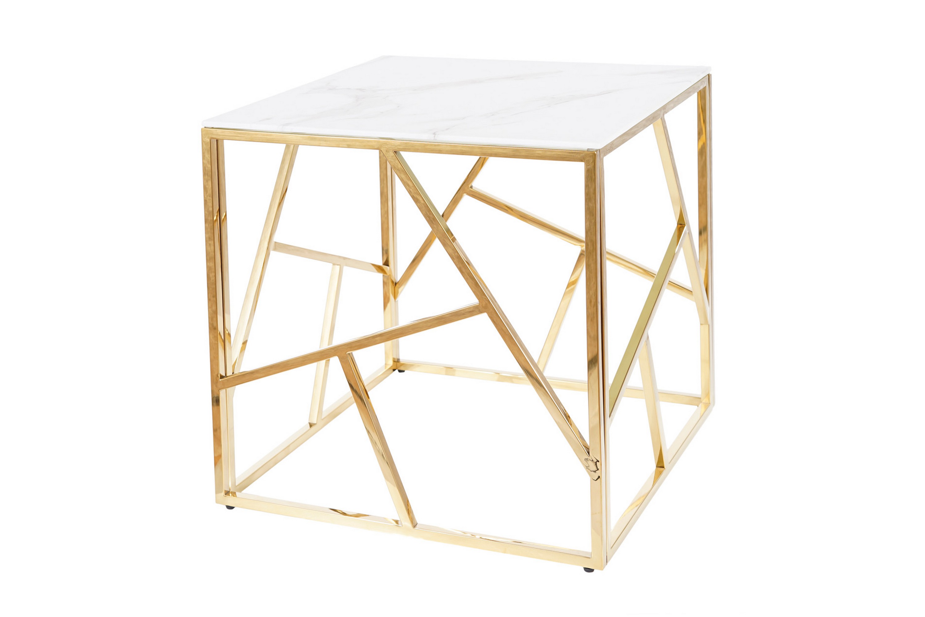 Sidobord Amaraji 55 cm Marmorlook Glas/Vit/Guld