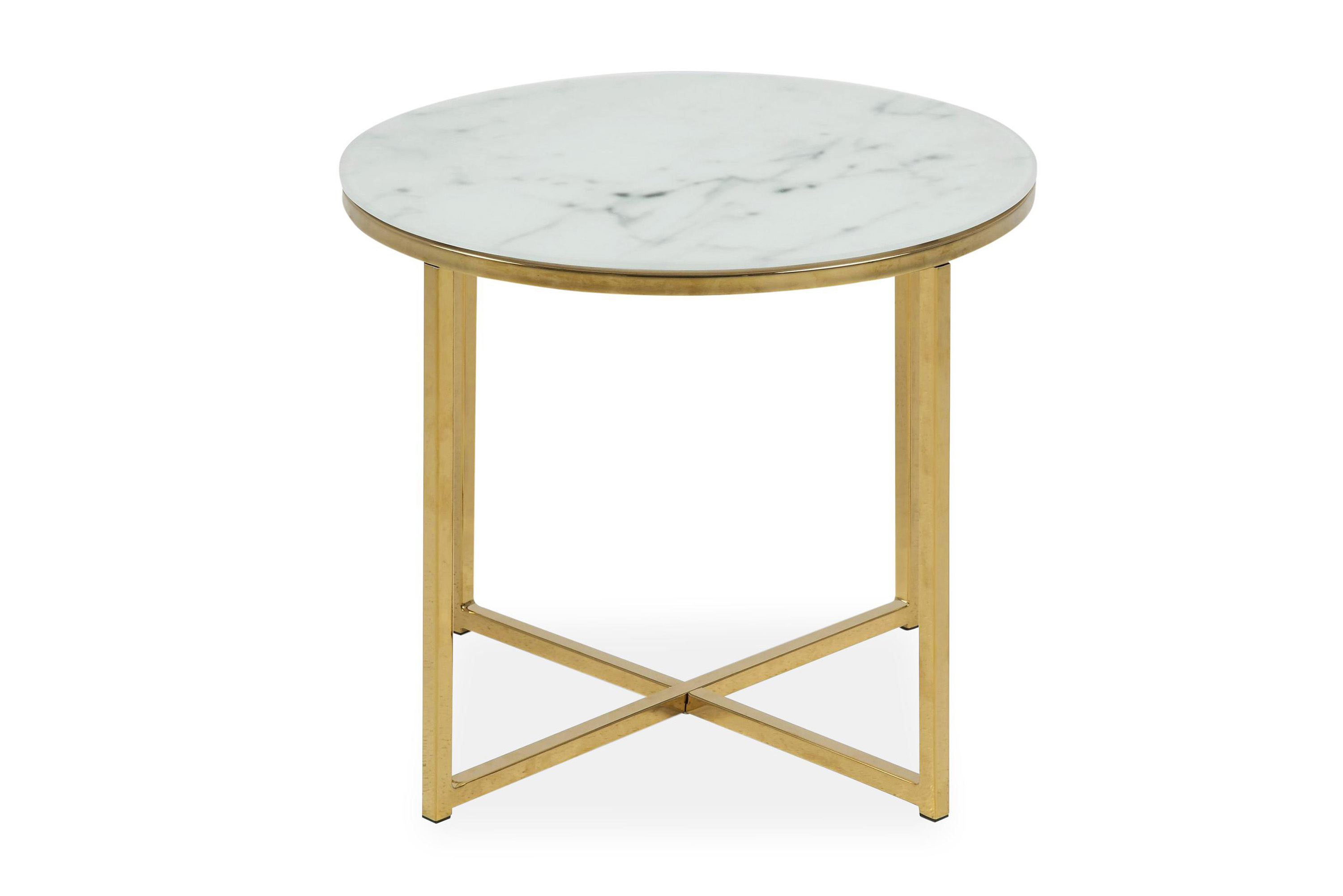 Soffbord Alisma 50 cm Runt Marmormönster Vit/GråMässing