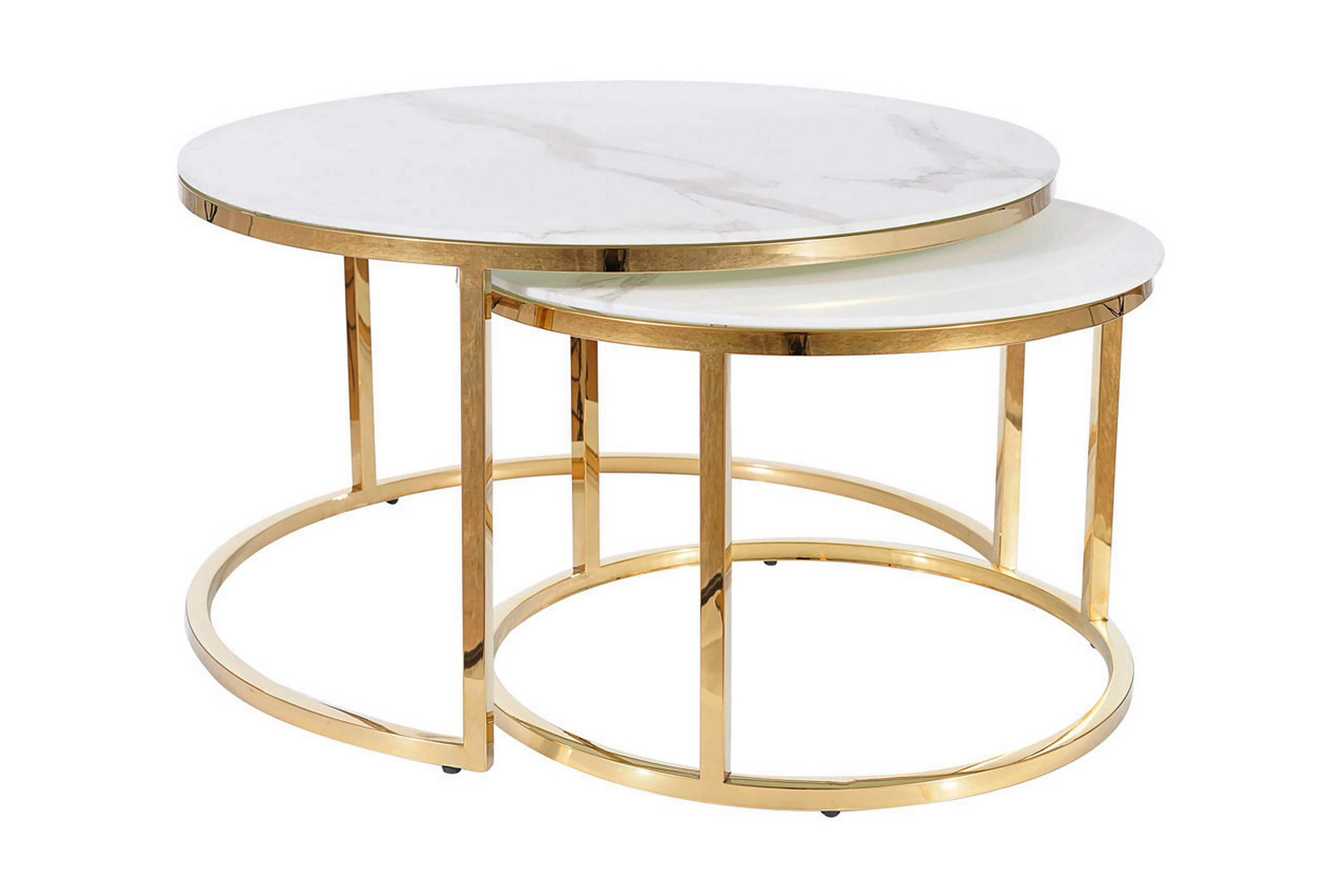 Soffbord Cumesa Runt Marmorlook Glas/Vit Matt Lack/Guld
