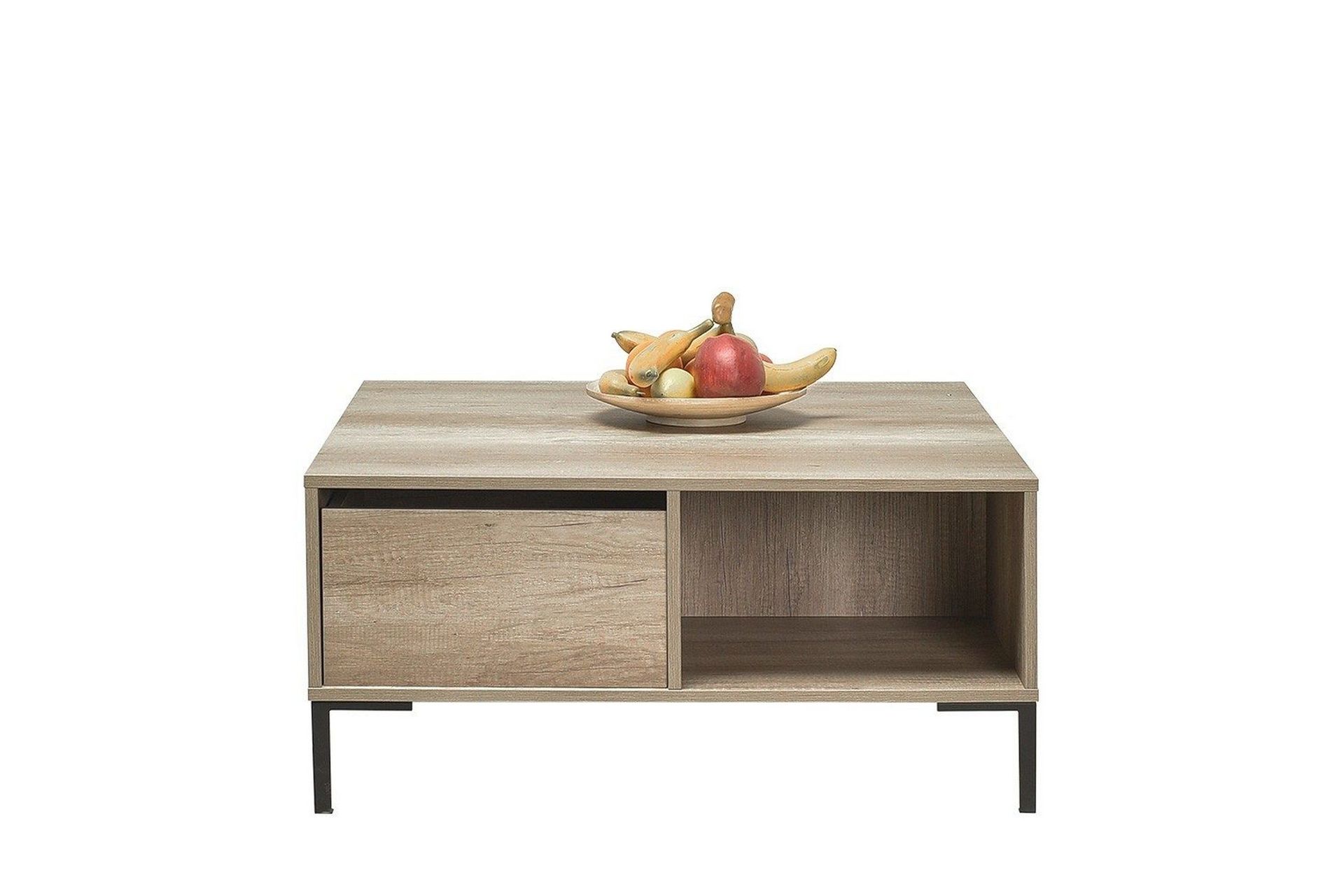 Masao 90 cm Kvadratiskt Soffbord med L&aring;dor i Ljust Tr&auml; - Beige