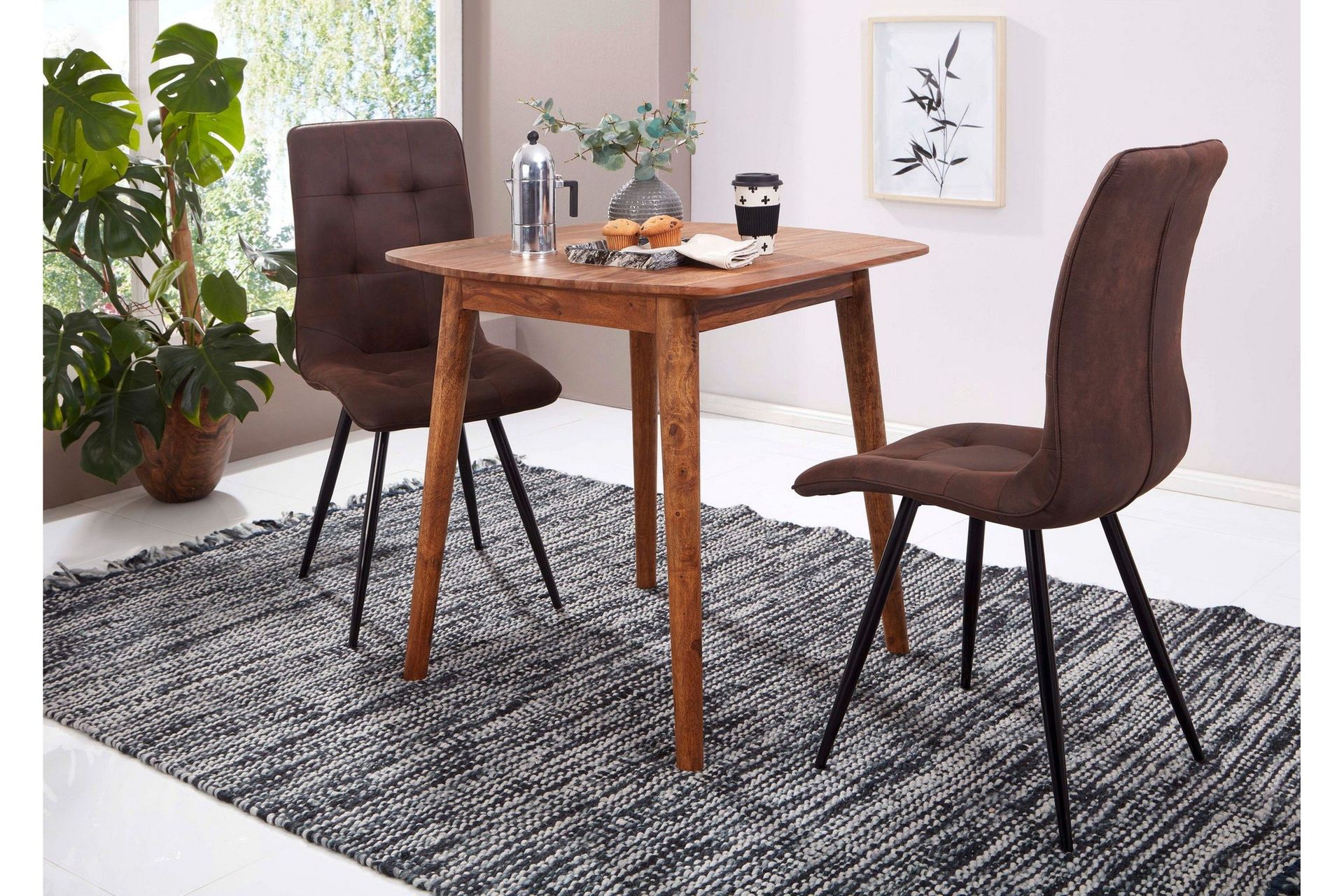 Raengel Kvadratiskt Matbord 80 cm i Tr&auml; med Valn&ouml;tsutseende - Brun