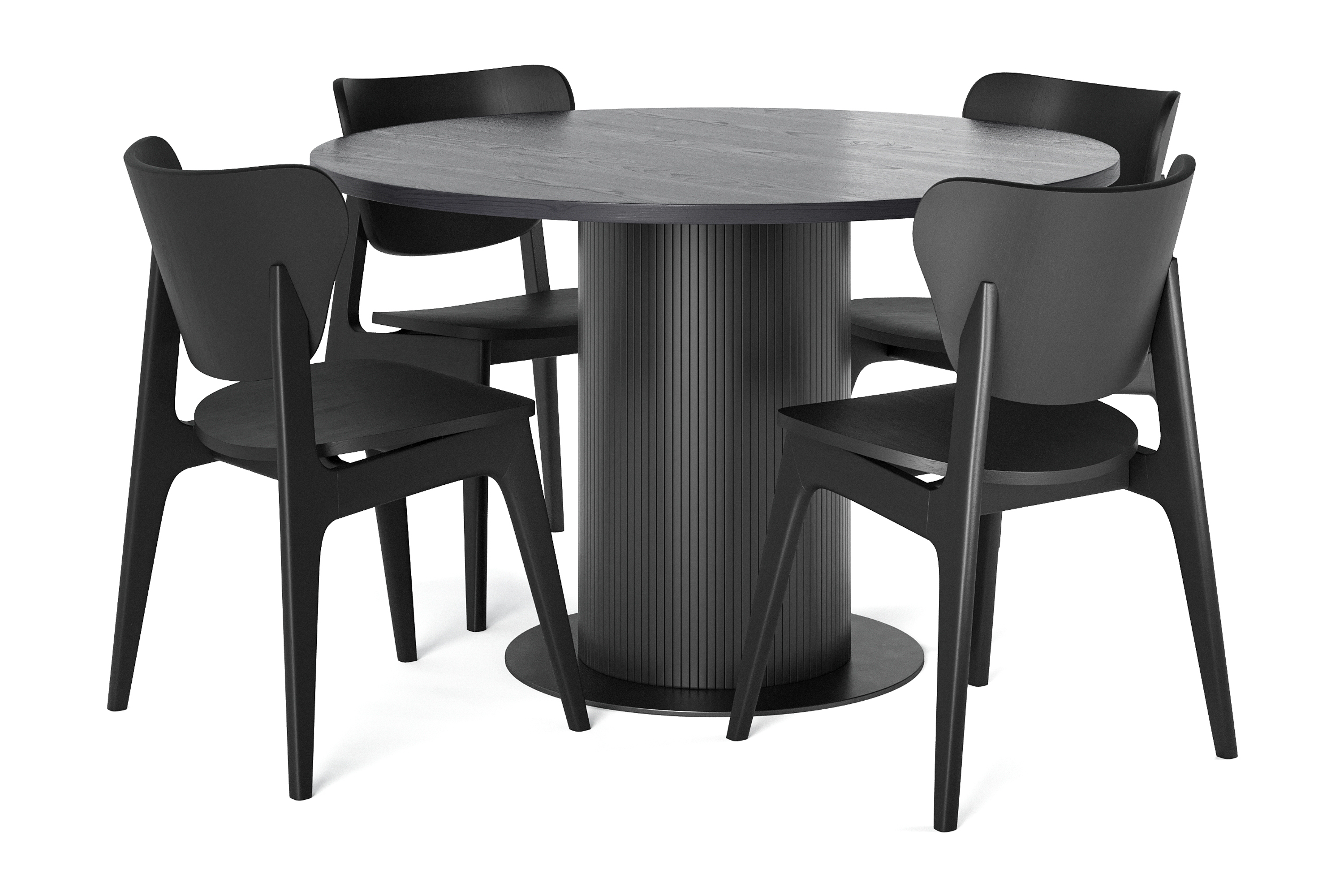 Matbord Neandir 120 cm Massiv Ek Runt med 4 stk Matstol Skagana Svart