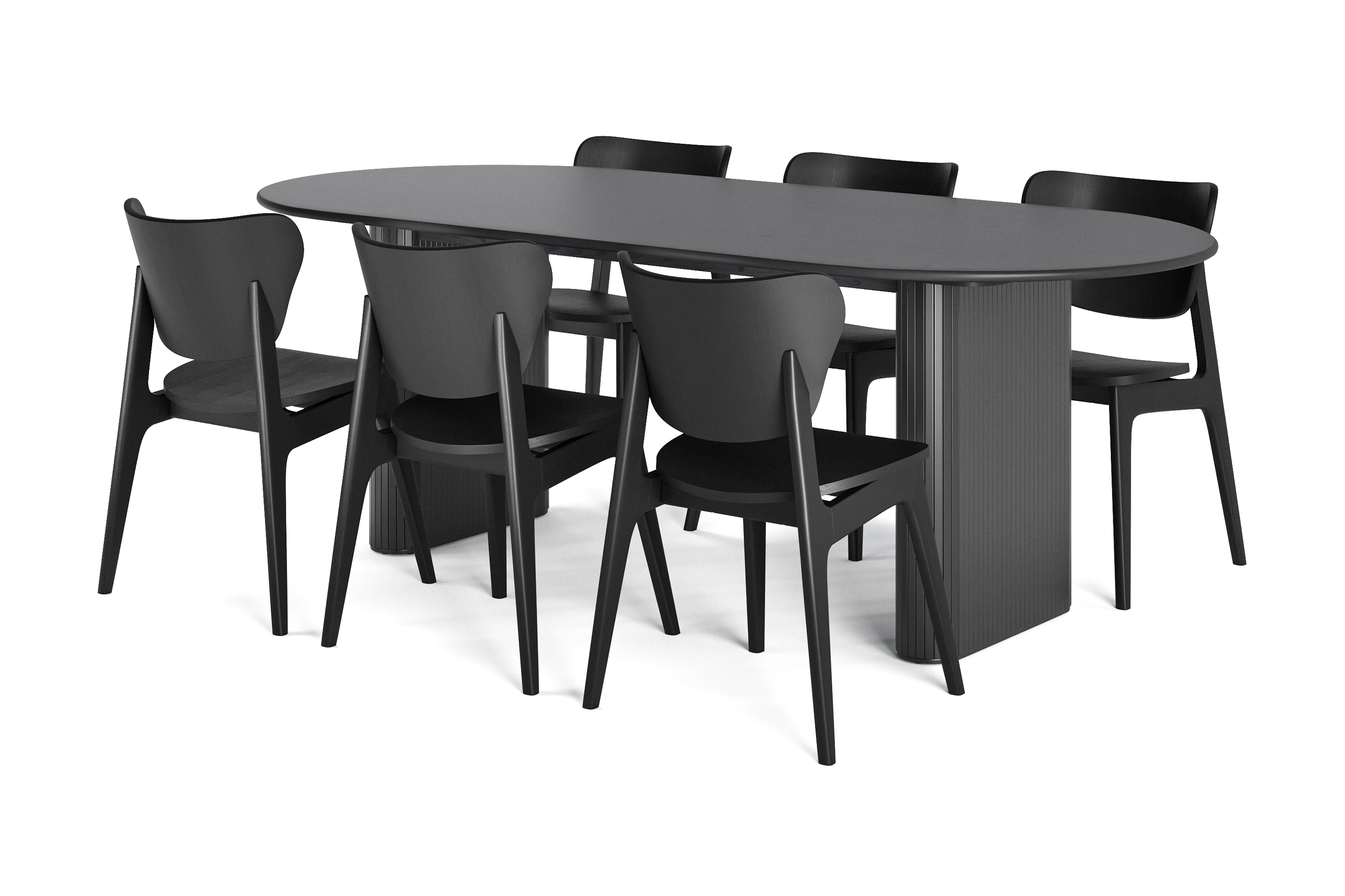 Matbord Neandir 220 cm Massiv Ek med 6 st Matstol Skagana Valnöt