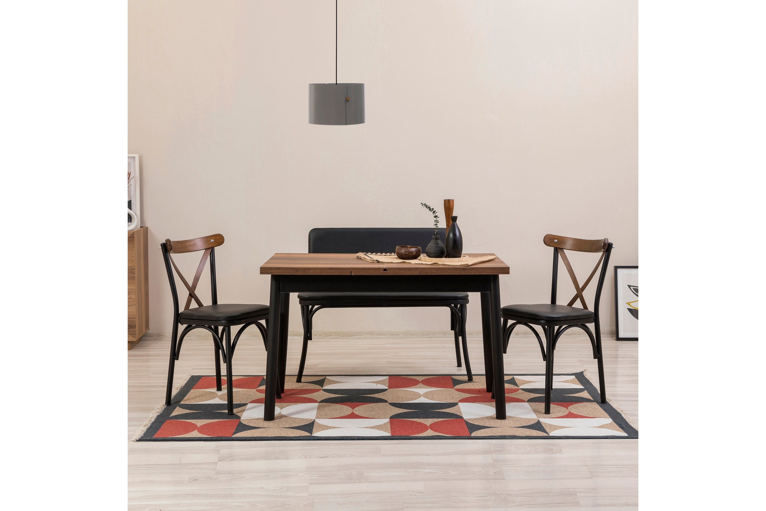 Matbord Oliver 120x75 cm 2 st Matstolar Bänk Svart/Brun Hanah Home