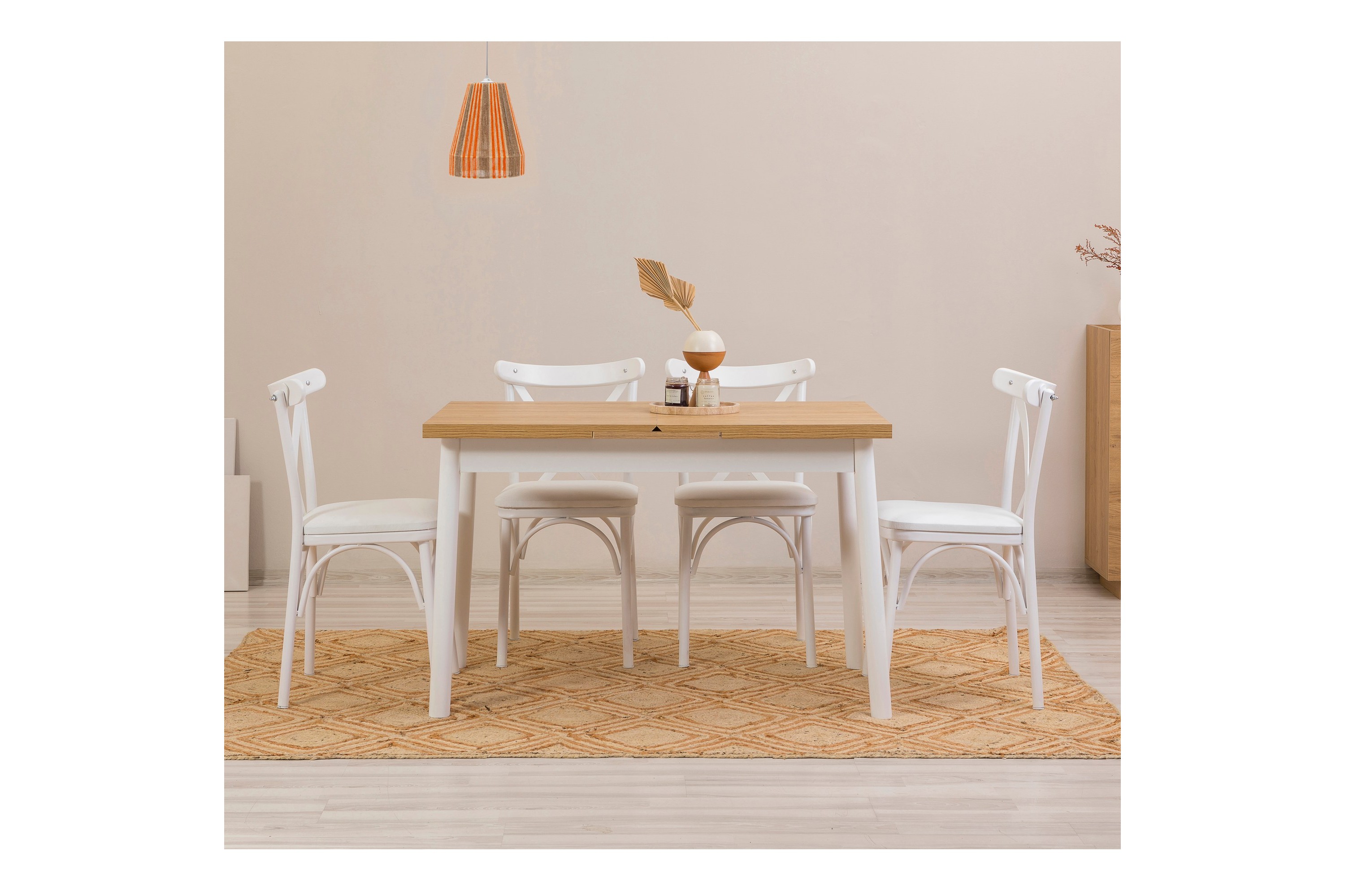Matbord Oliver 120x75 cm 4 st Matstolar Vit/Brun Hanah Home