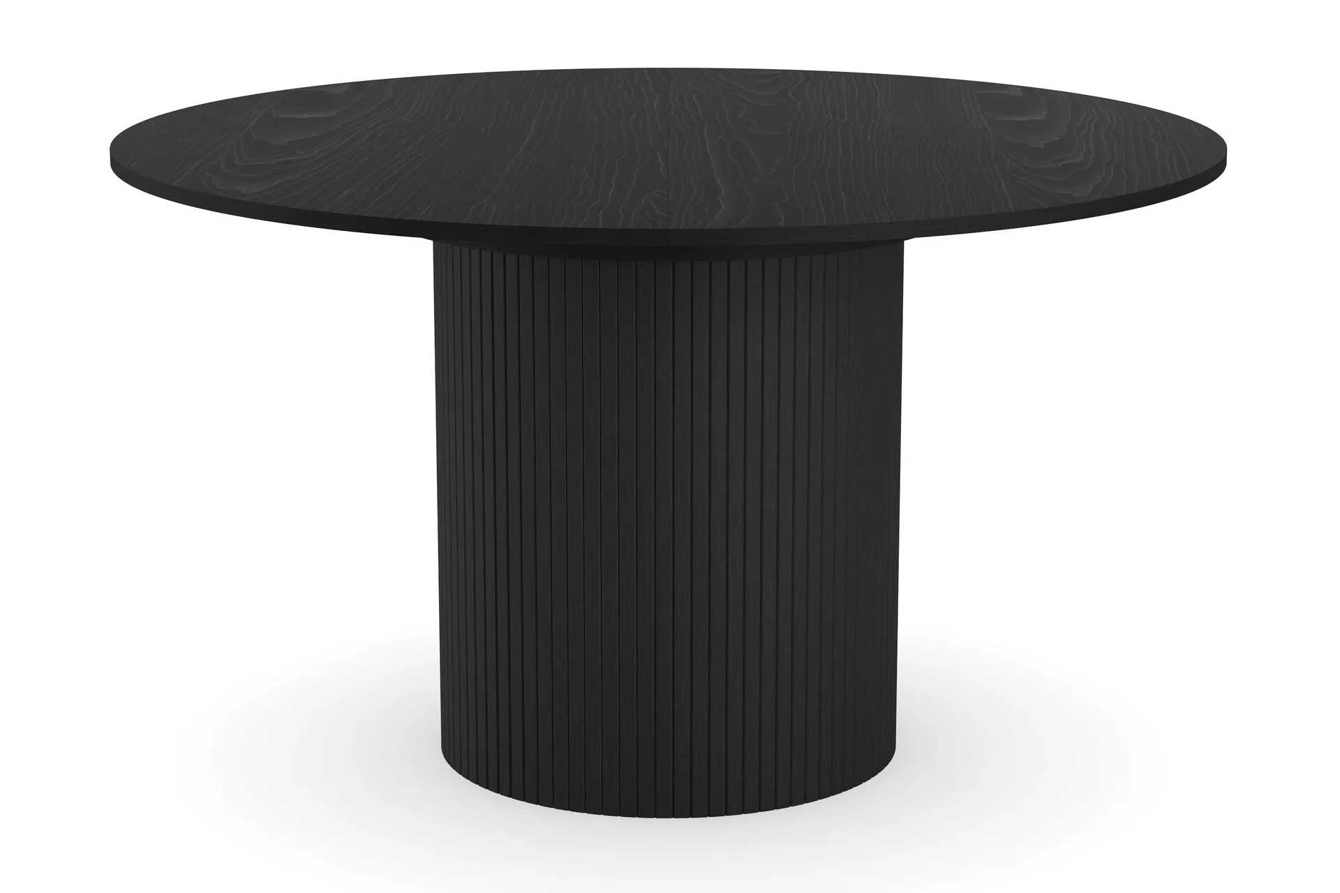 Kopparbo Runt Matbord 130 cm F&ouml;rl&auml;ngningsbar med ill&auml;ggsskiva - Svart Tr&auml; / Ribbad