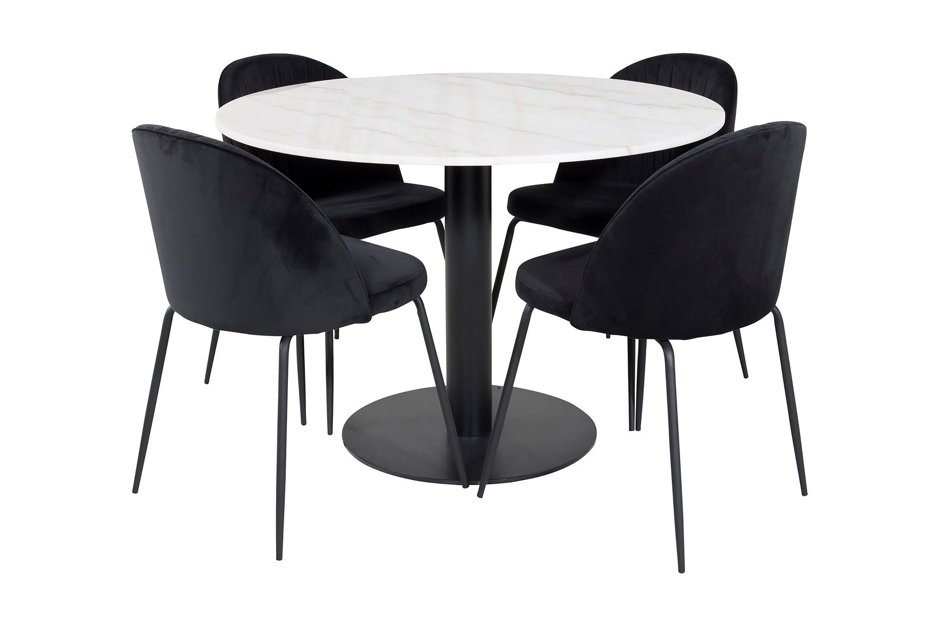 Admira Matgrupp 106 cm Rund inkl 4 Foyos Stolar - Marmor/Vit/Svart