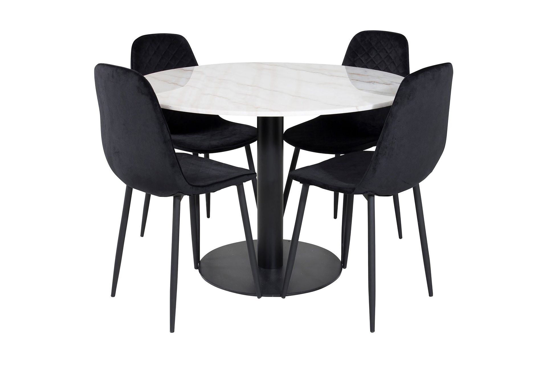 Admira Matgrupp 106 cm Rund inkl 4 Ypas Stolar - Marmor/Vit/Svart