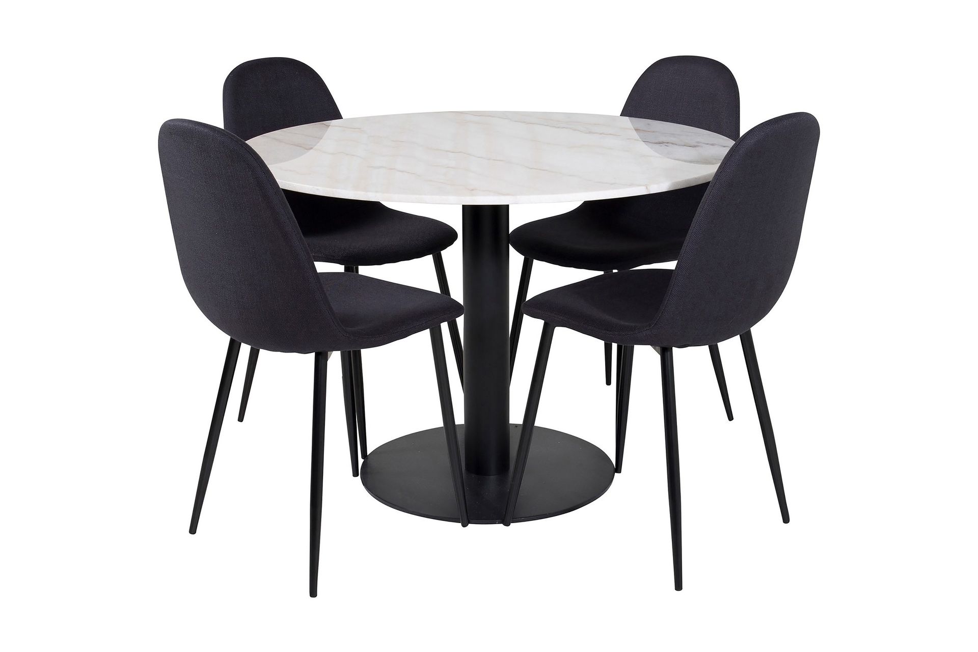 Admira Matgrupp 106 cm Rund inkl 4 Ypas Stolar - Marmor/Vit/Svart