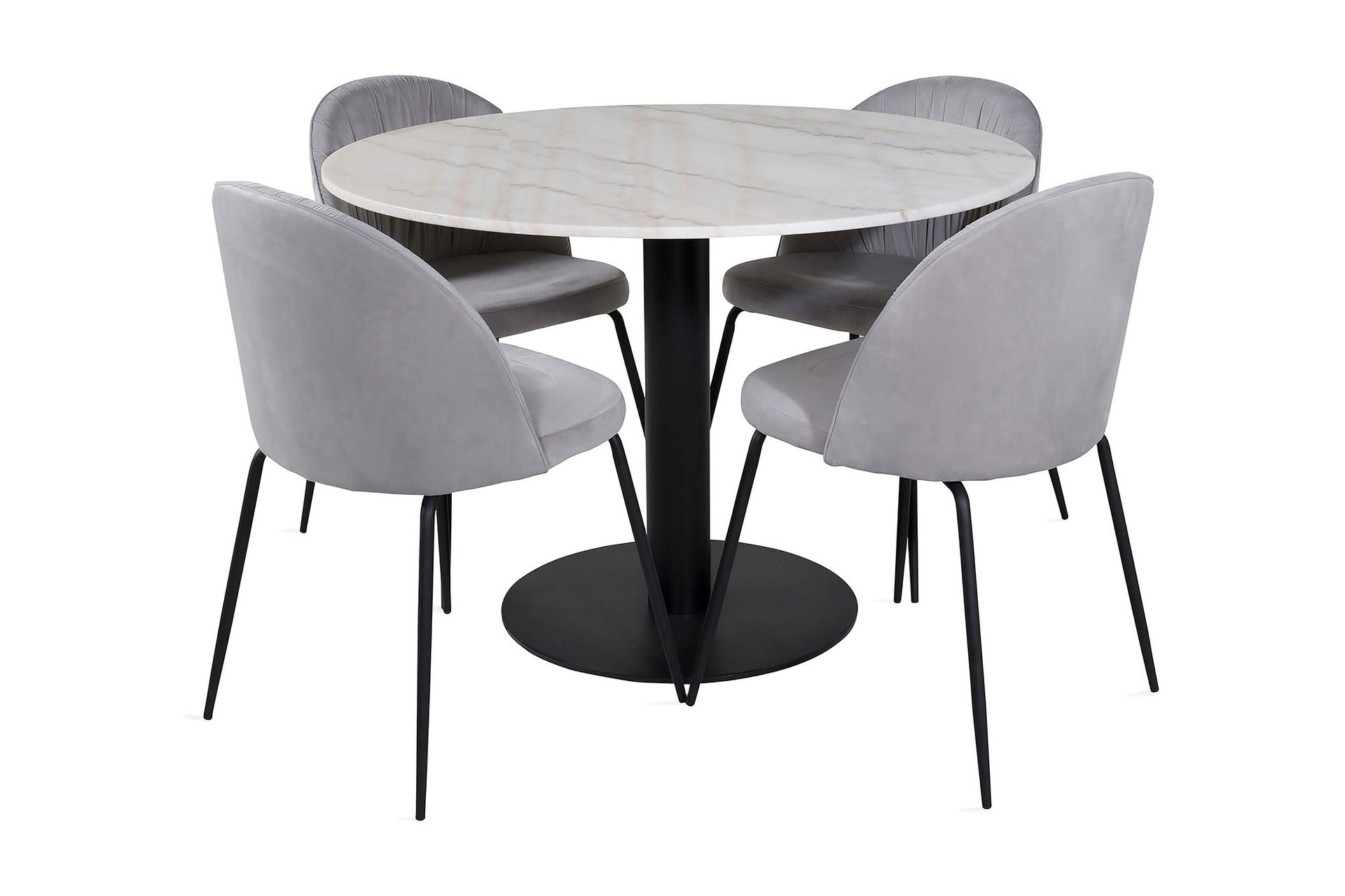 admira matgrupp 106 cm runt marmor inkl 4 foyos stolar - vit/svart/grå