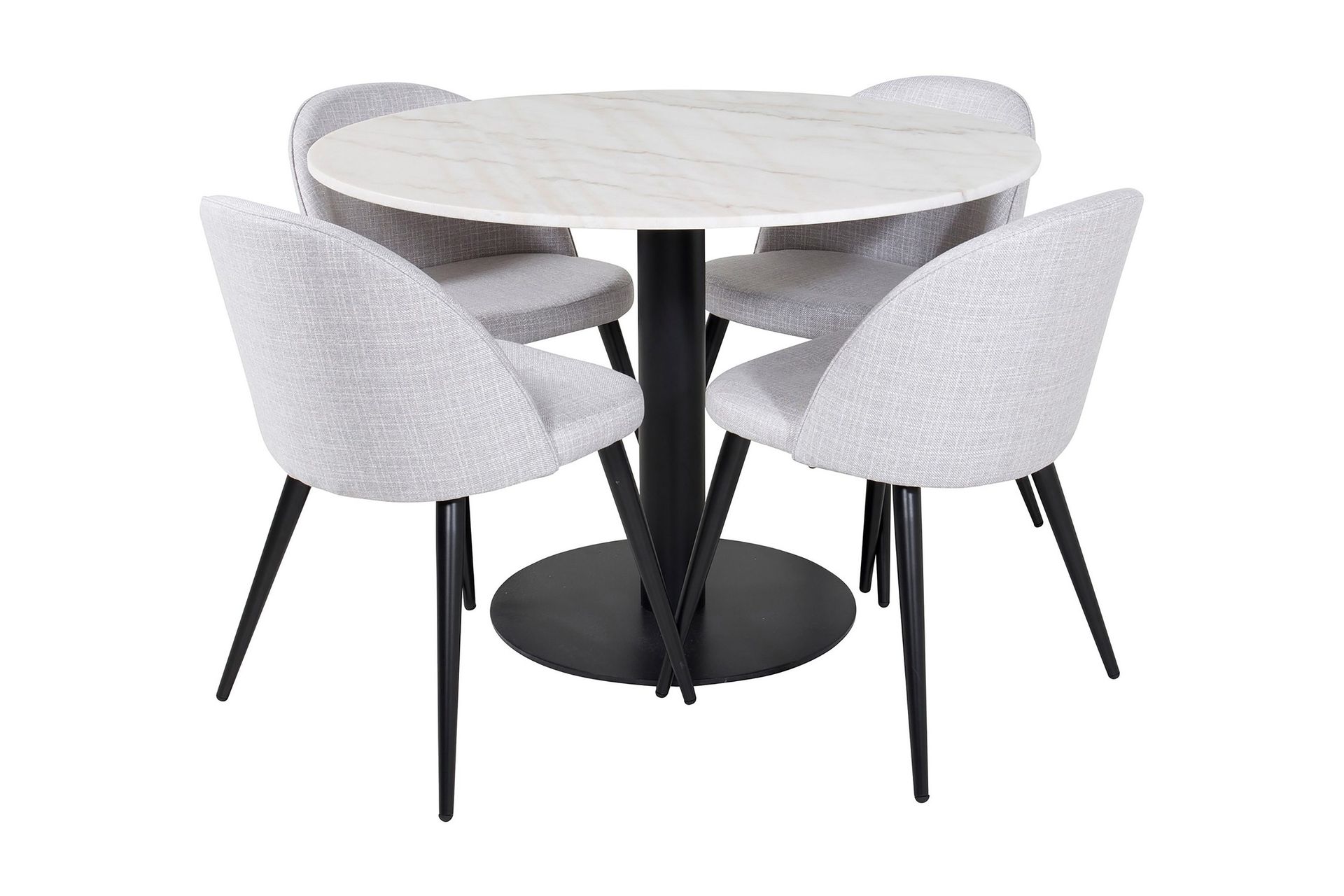 Admira Matgrupp 106 cm Runt Marmor inkl 4 Sedavi Stolar - Vit/Svart/Gr&aring;