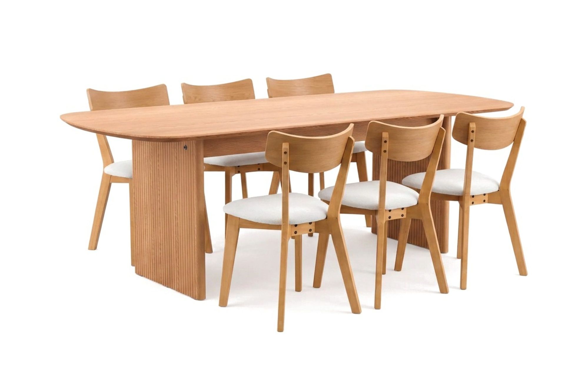 Alma Matgrupp 220 cm rektangulärt i Ek med 6 Amelia Matstolar med Dyna - Ek/Beige