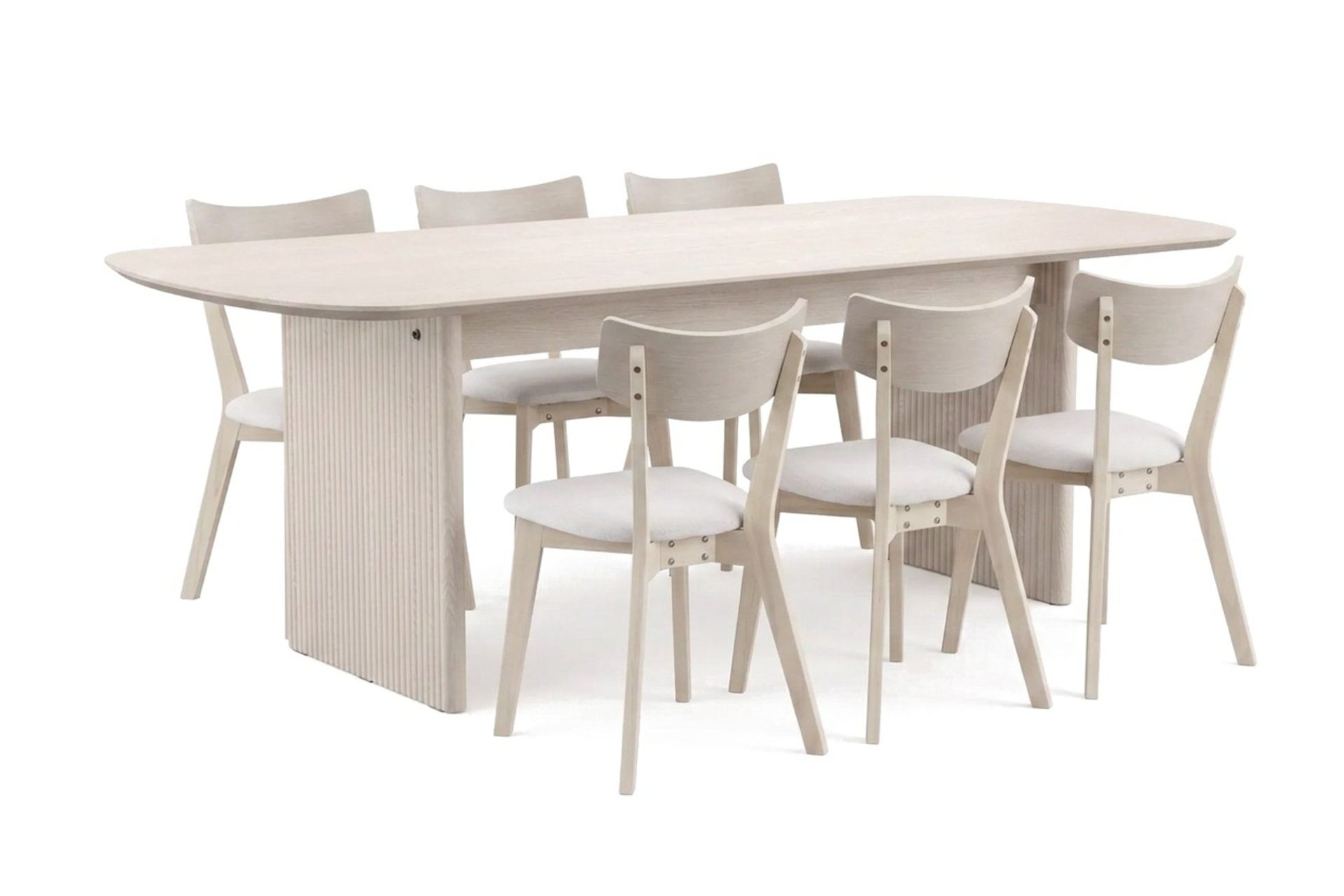 Alma Matgrupp 220 cm rektangulärt Vitlaserad med 6 Amelia Matstolar med Dyna - Vitlaserad/Beige