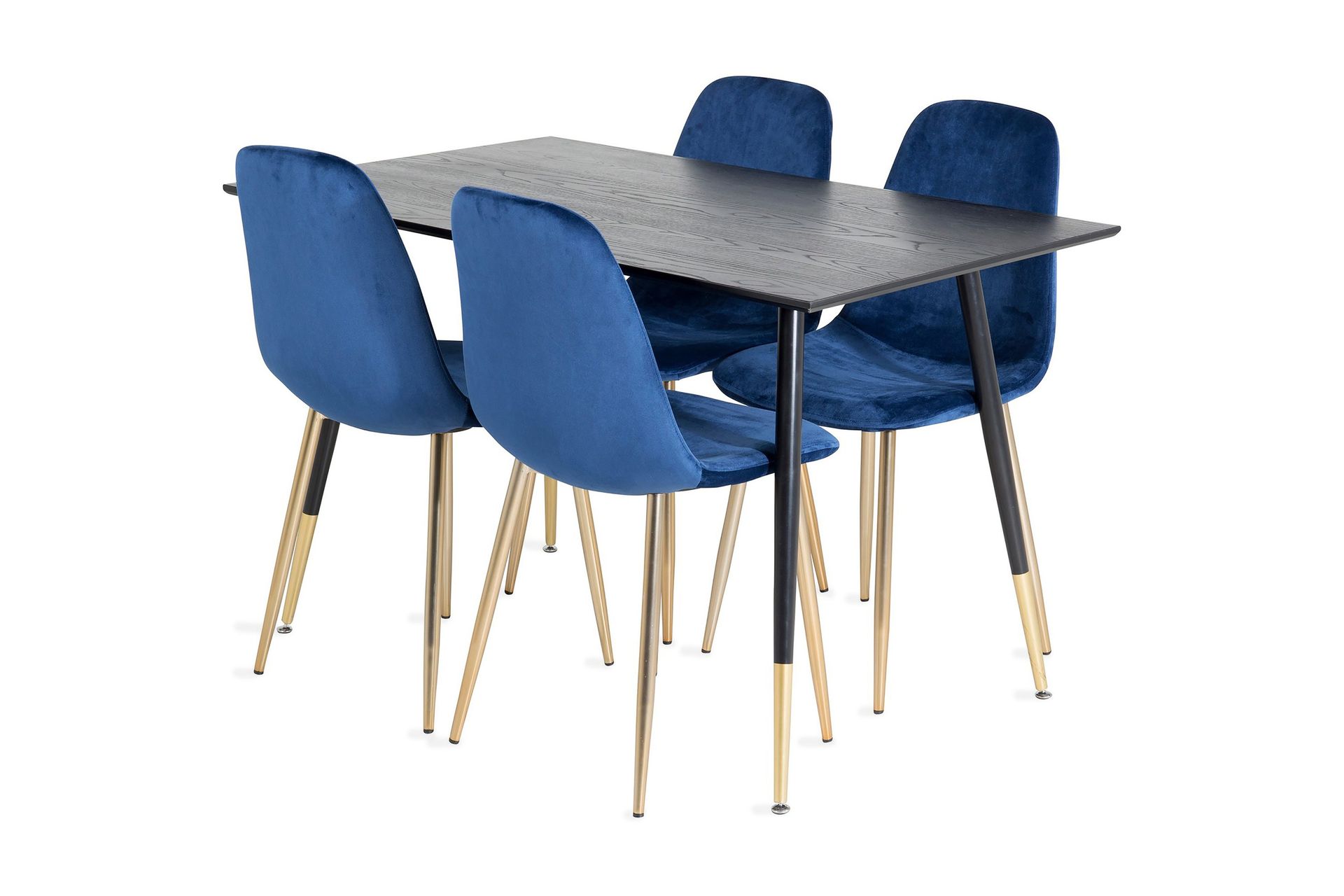 balisa matgrupp 120 cm inkl 4 valeri sammetsstolar - svart/blå/mässing