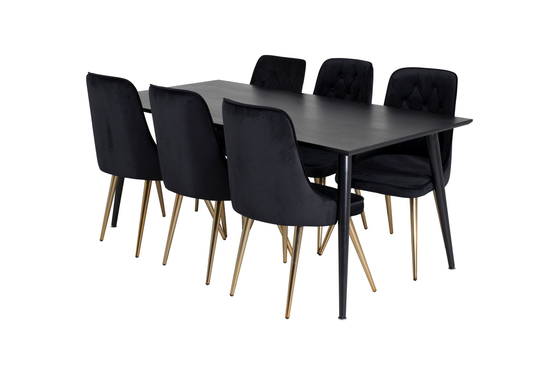 Balisa Matgrupp 180 cm inkl 6 Valerie Lyx Stolar - Sammet/Svart/Guld
