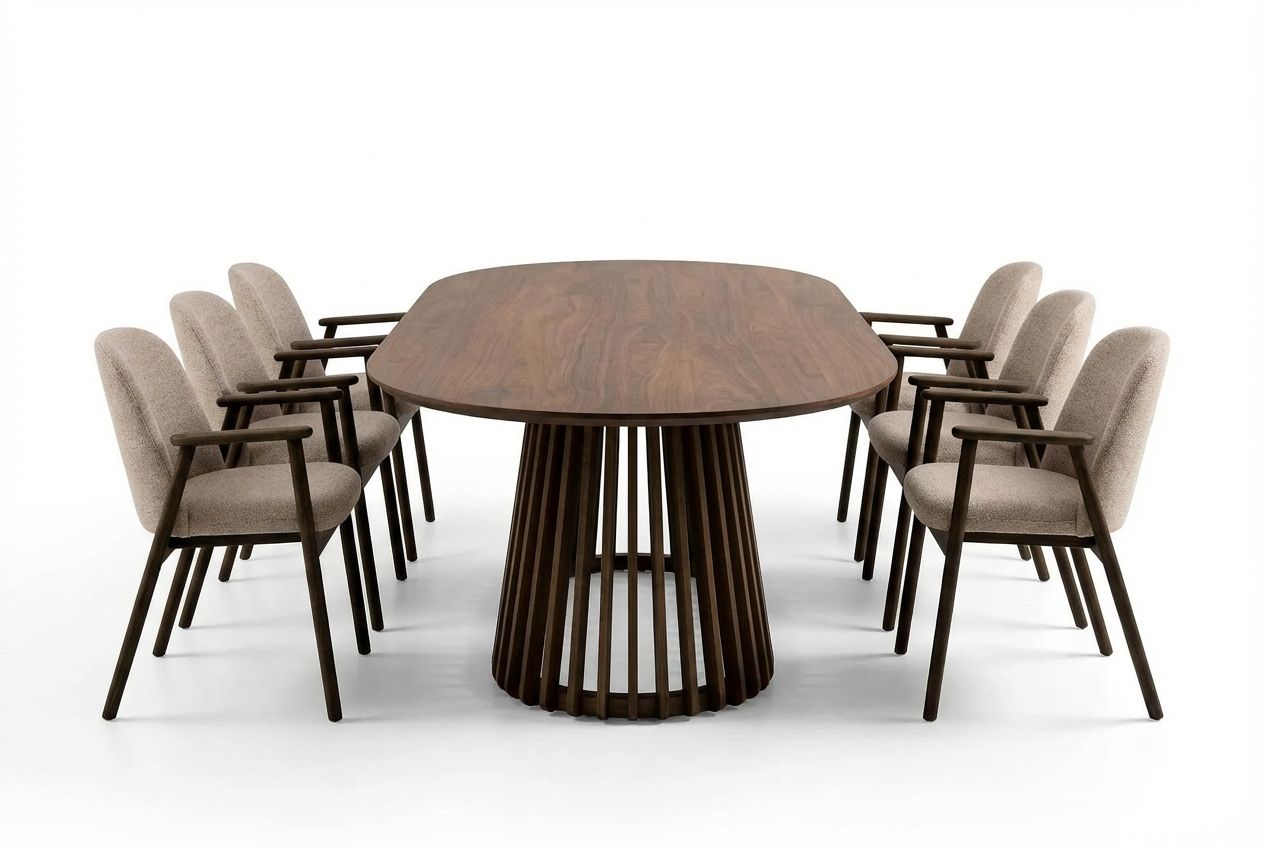 Matgrupp Bark Peyra Ovalt Matbord 200 cm M&ouml;rkbrunt med 6 Reciclar Matstolar Valn&ouml;t\Greige -