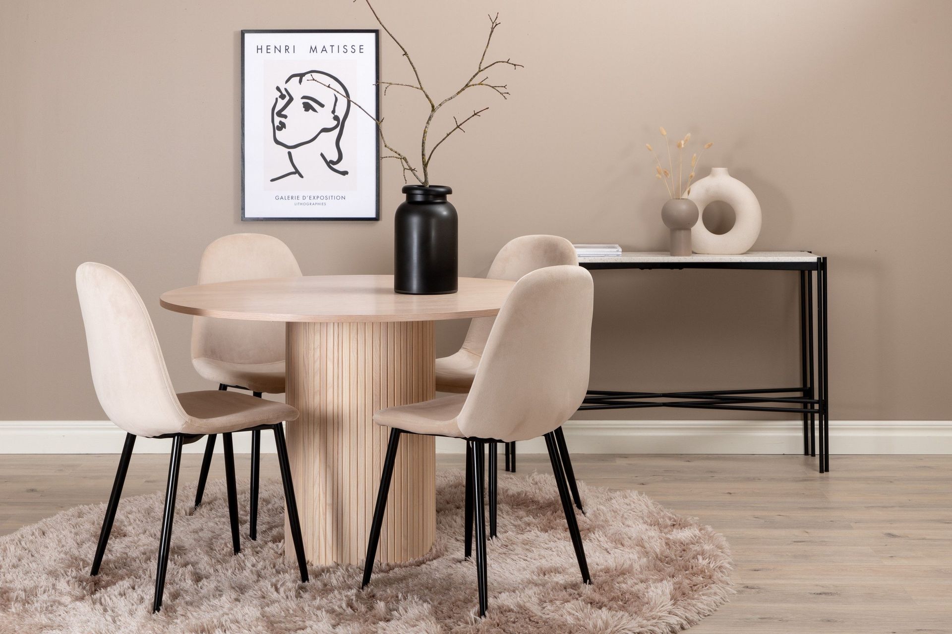 Biana Matgrupp 100 cm Rund inkl 4 Pontus Stolar - Beige/Svart