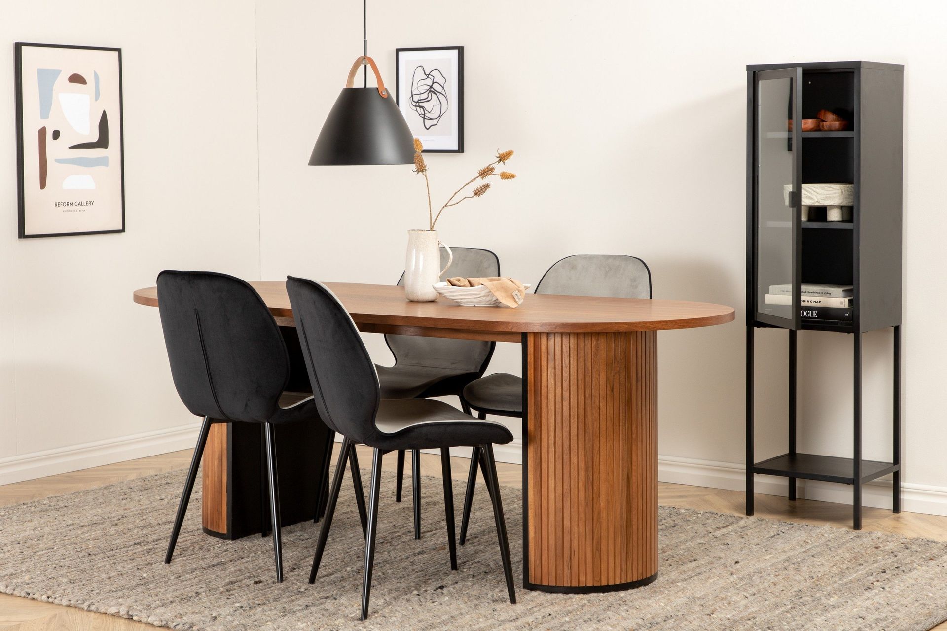 Biana Matgrupp 200 cm Oval inkl 4 Emsa Stolar - Valn&ouml;tsbrun/Ljusgr&aring;/Svart