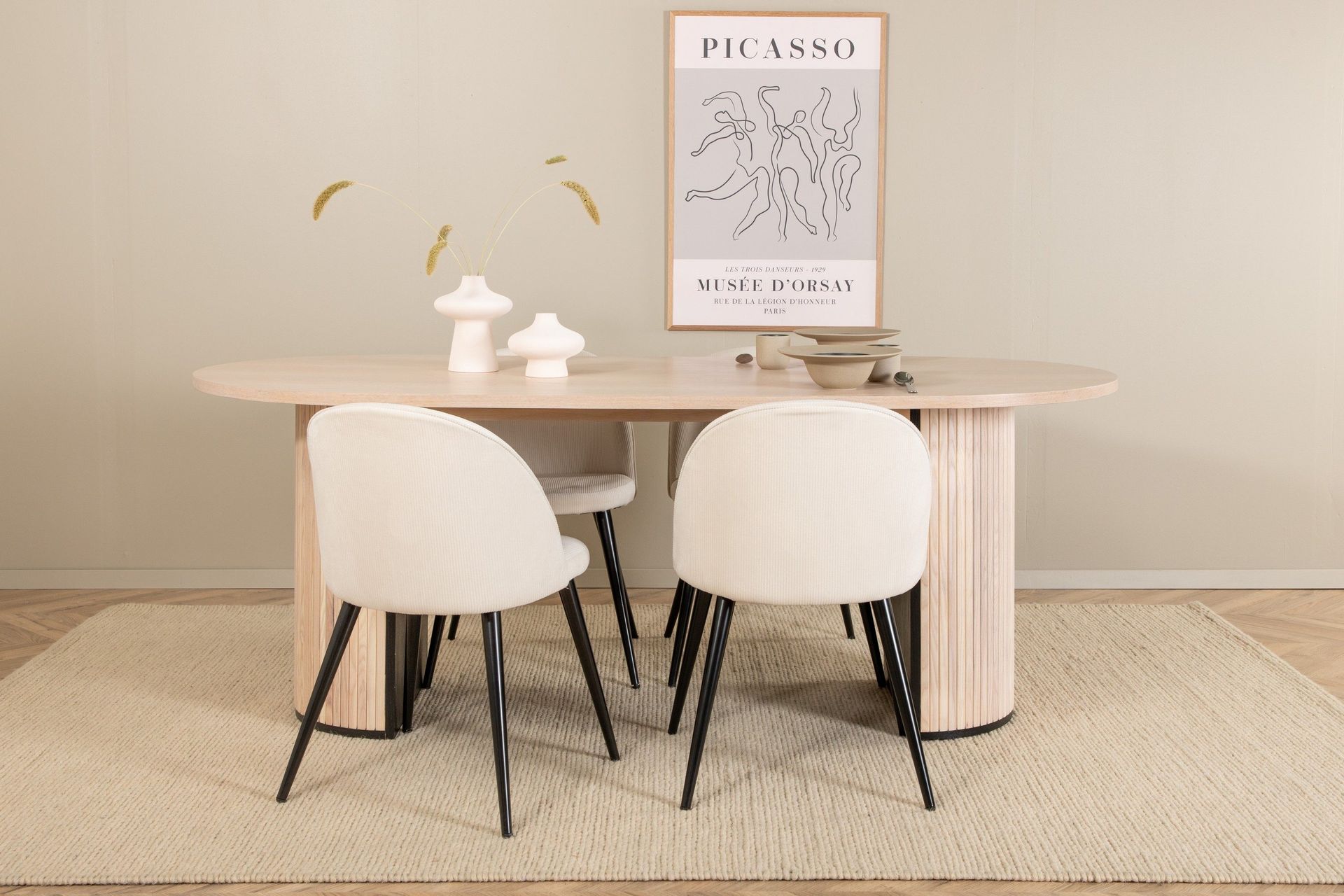 Biana Matgrupp 200 cm Oval inkl 4 Valera Manchesterstolar - Beige/Svart/Beige