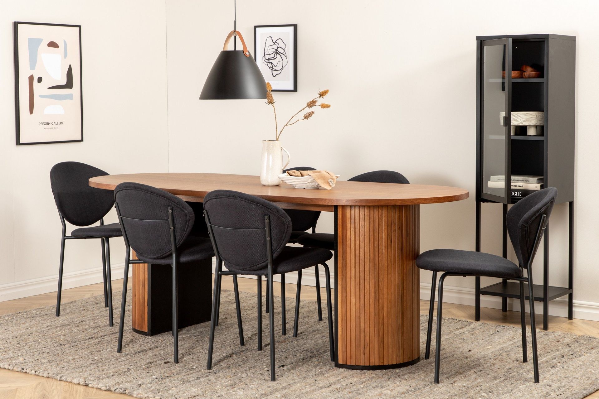 Biana Matgrupp 200 cm Oval inkl 6 Moncoll Stolar - Valn&ouml;t/Svart