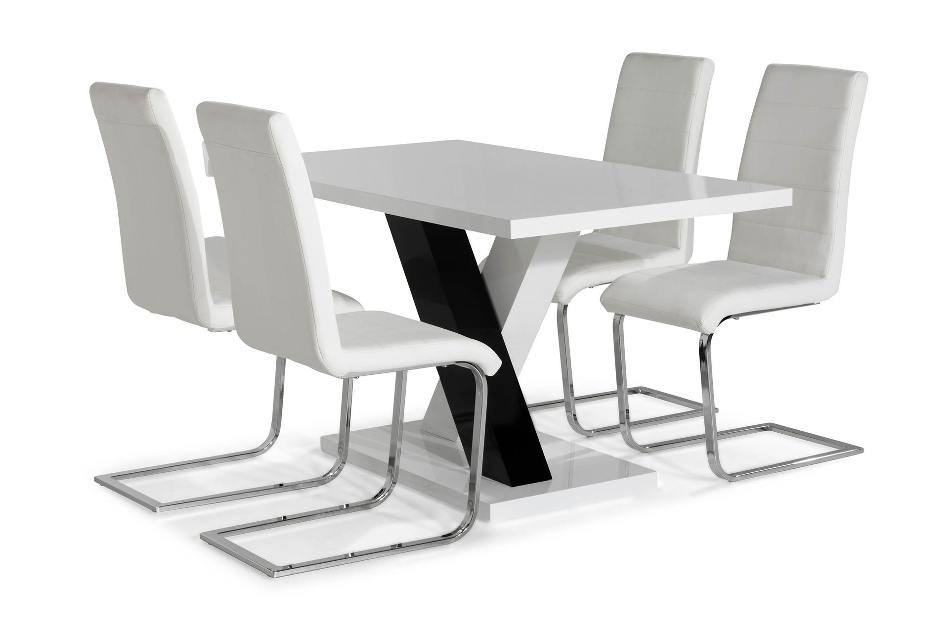 Cesi Matgrupp 140 cm med 4 Cibus Stol - Vit/Svart/Svart PU/Krom