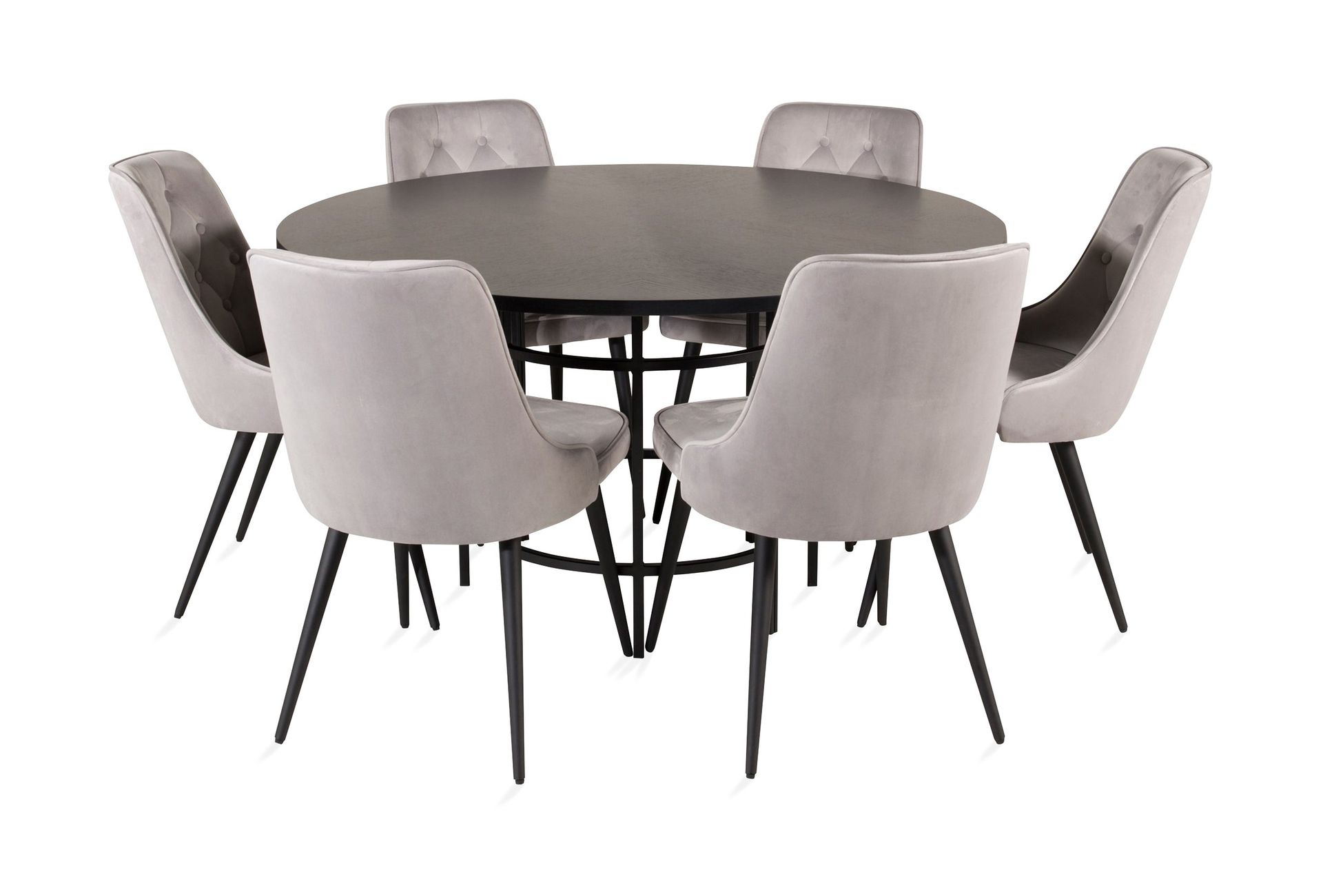 Copenhagen Matgrupp med 6 Valera Lyx Sammetsstolar Svart/Gr&aring; - Furniture Fashion