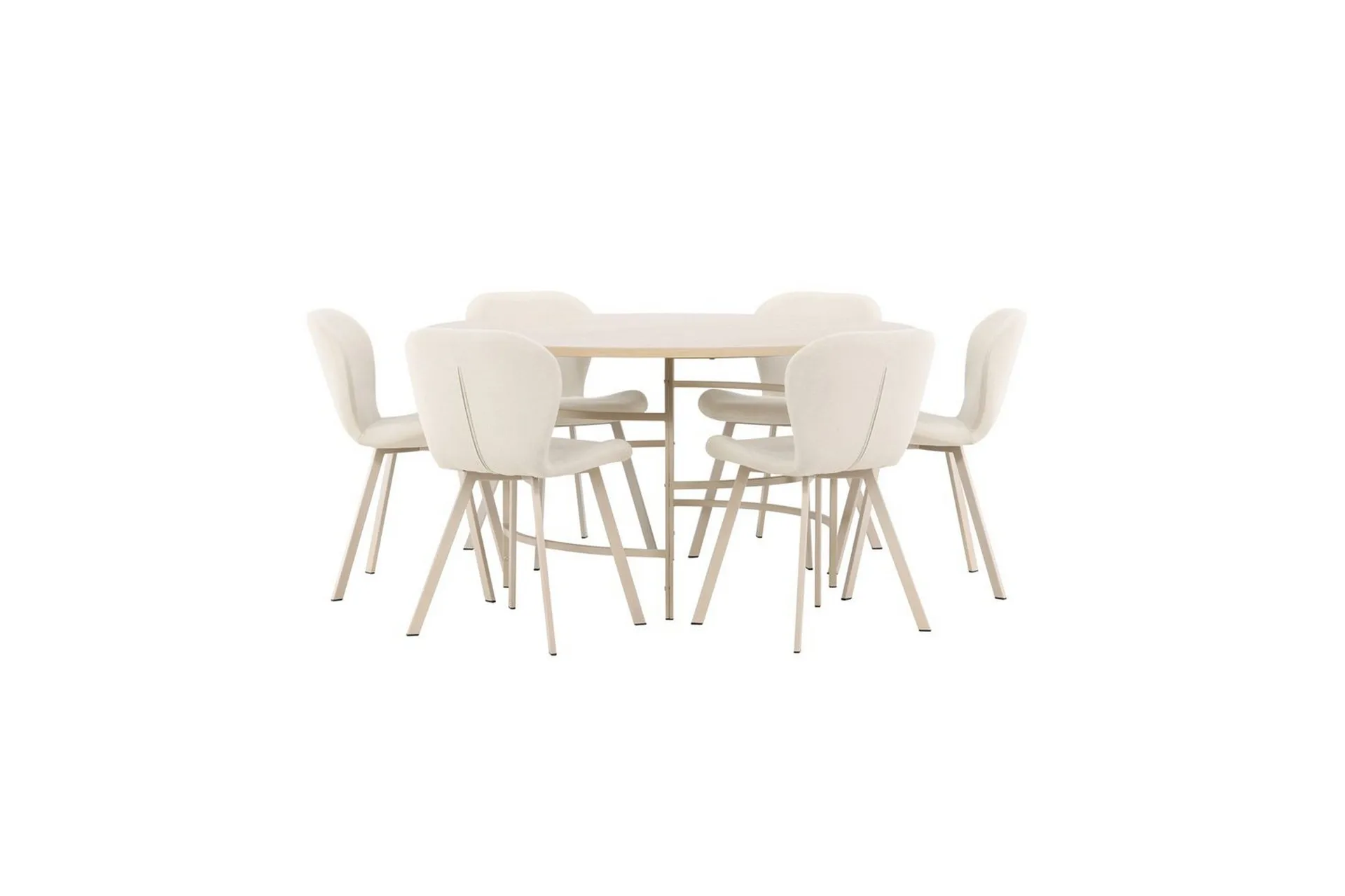 Matgrupp Copenhagen Runt 140 cm Vit/Beige med 6st Lilja Stolar -