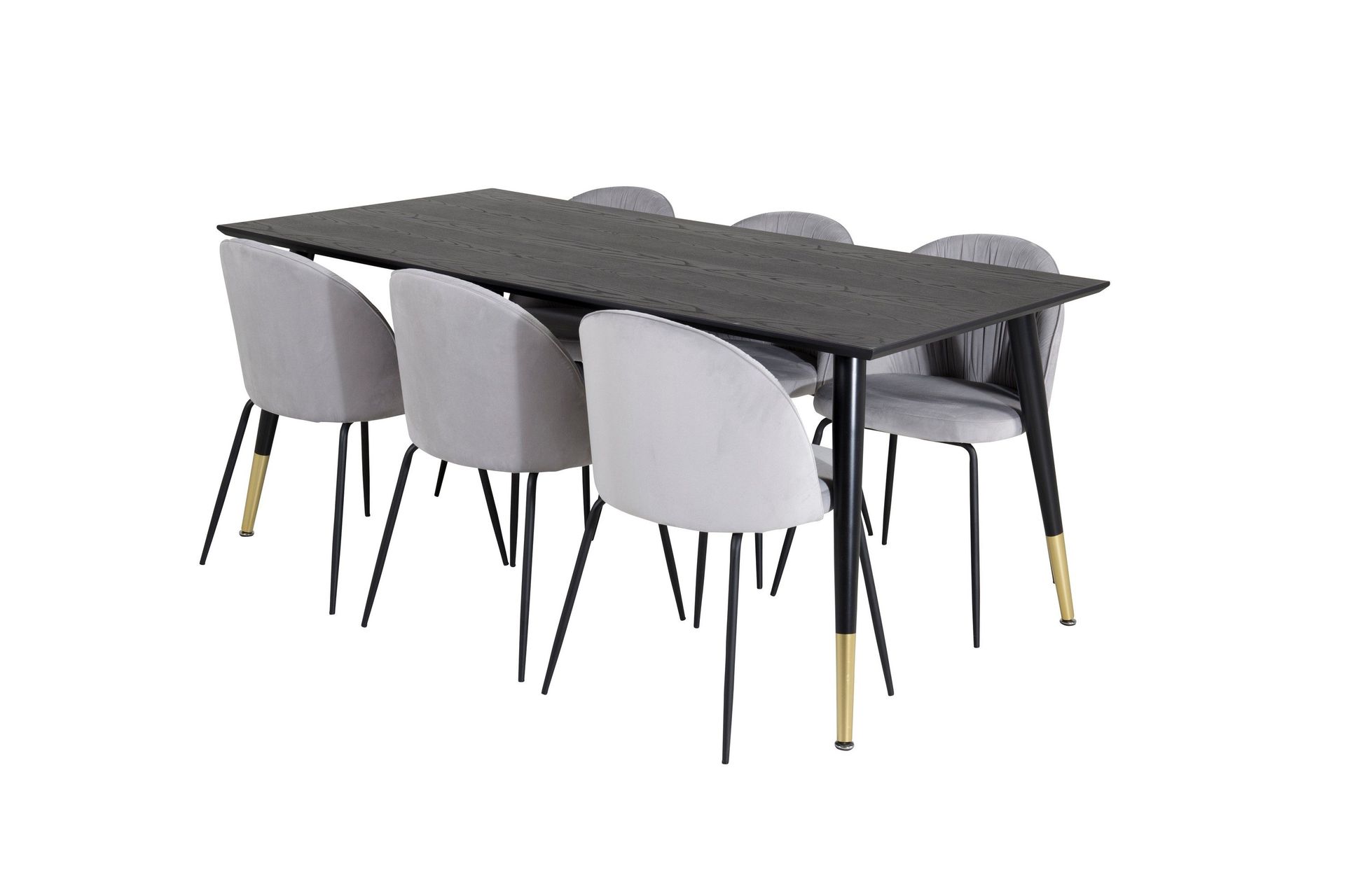 Daicy Matgrupp 180 cm inkl 6 Foyos Stolar - Svart/M&auml;ssing/Gr&aring;