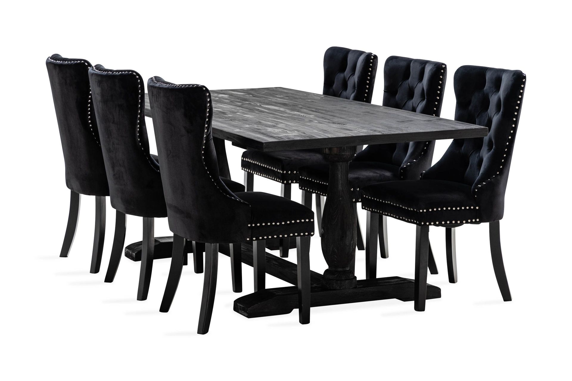 Dijon Matgrupp 200 cm inkl 6 Bergviken Stolar Sammet - Brun / Svart / Sammet