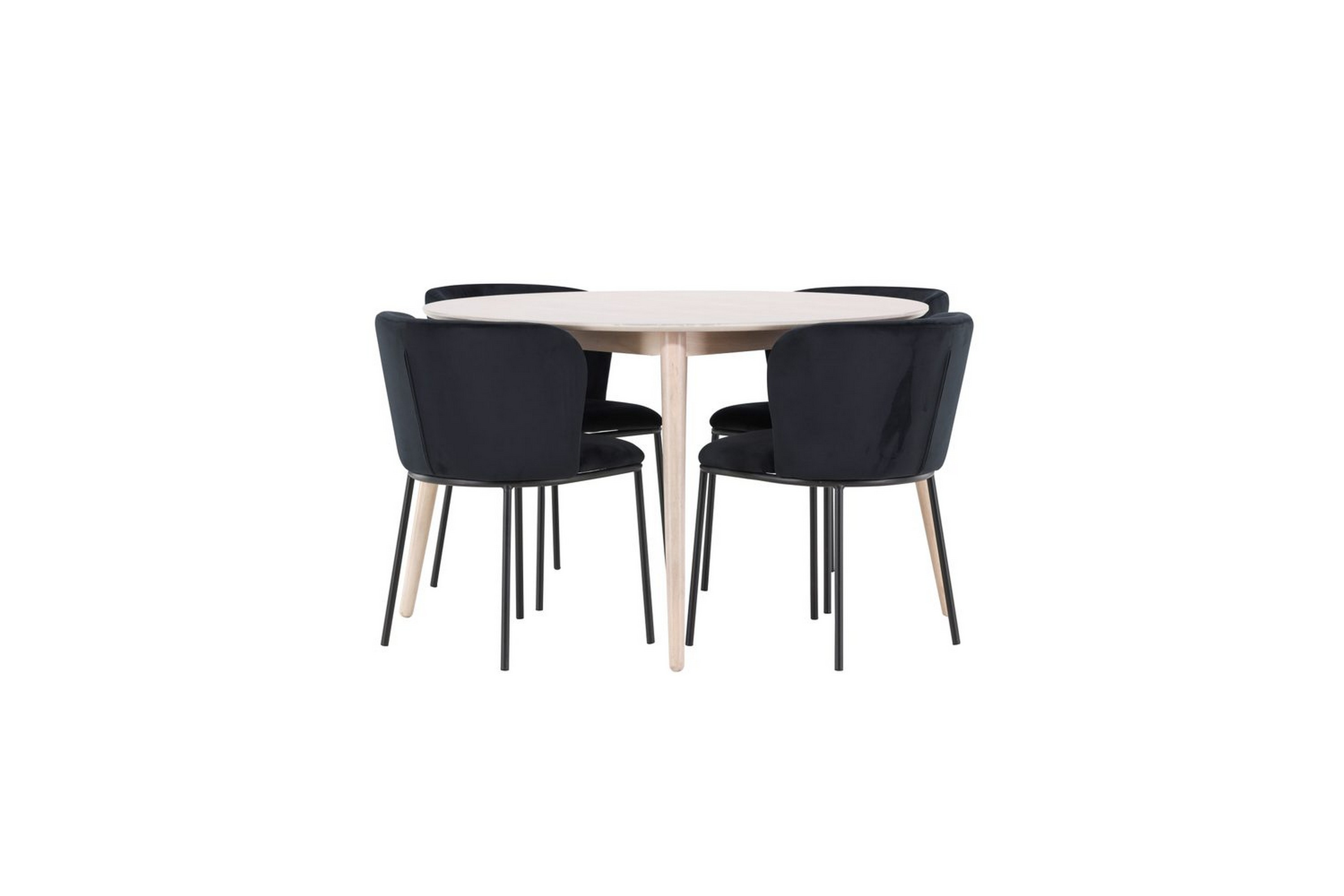 Matgrupp Flora Runt 120 cm Vit med 4st Edina Stolar Svart Svart