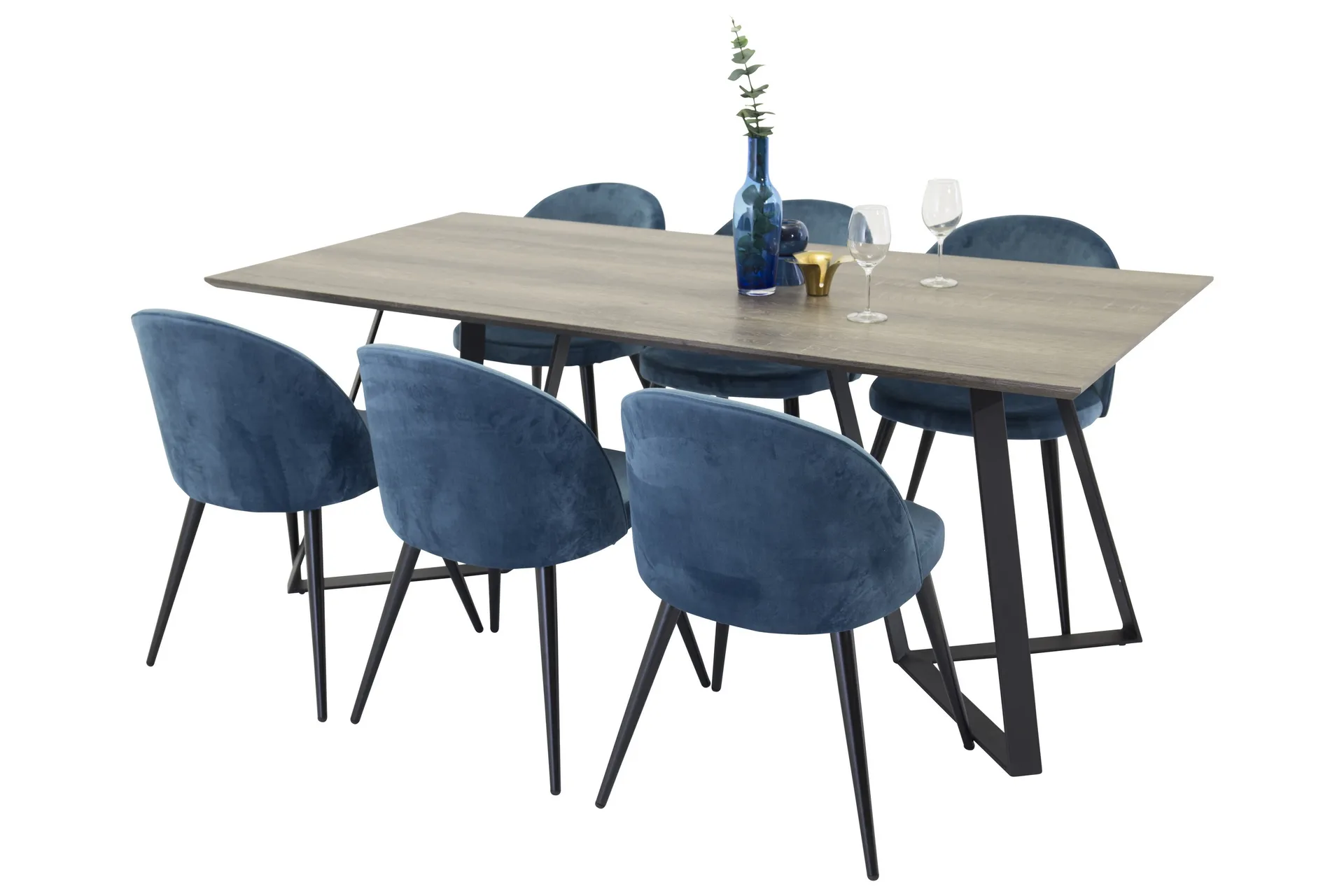 Matgrupp Granville  180 cm Rektangul&auml;r med 6 Longreone stolar - Svart