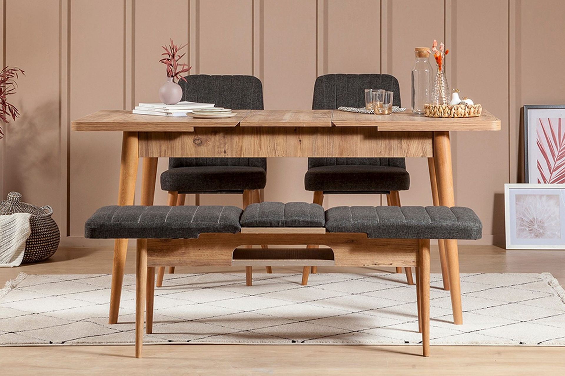 Idehult Matgrupp 4 delar 75 cm - Trä/natur/Antracit