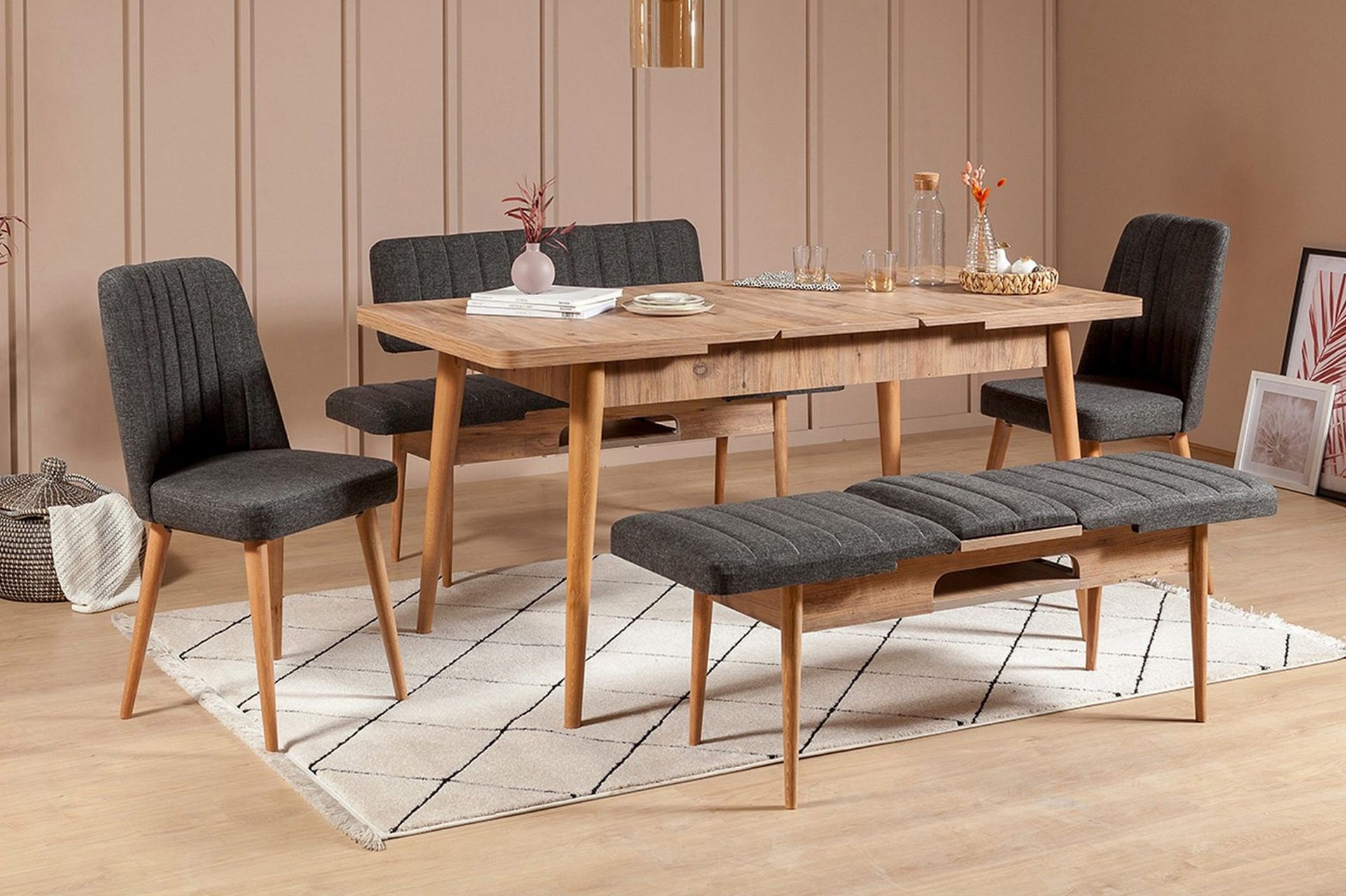 Idehult Matgrupp 5 delar 75 cm - Tr&auml;/natur/Antracit