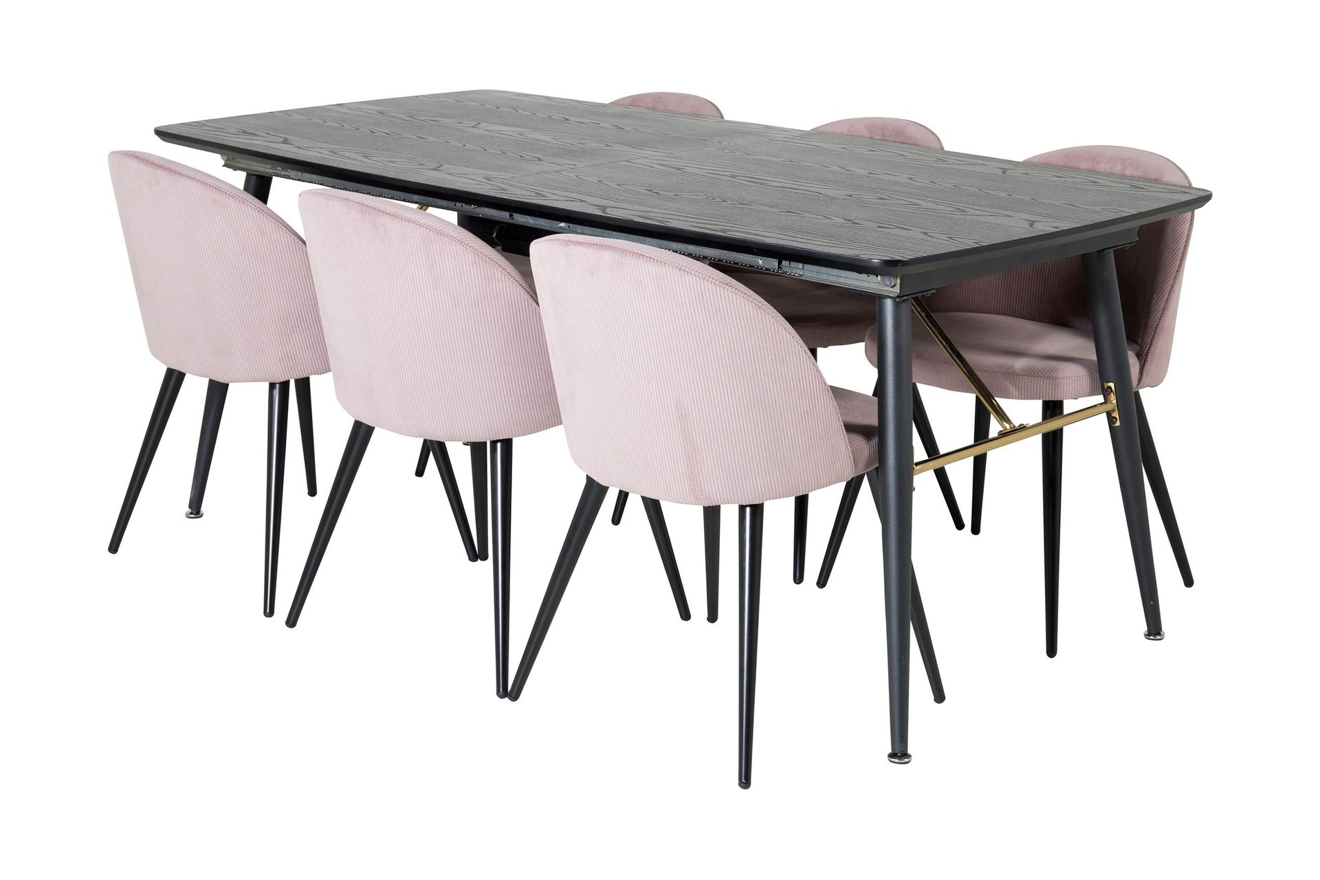 Irunea F&ouml;rl&auml;ngningsbar Matgrupp 180 cm inkl 6 Valeri Stolar - Svart/Rosa/Manchester