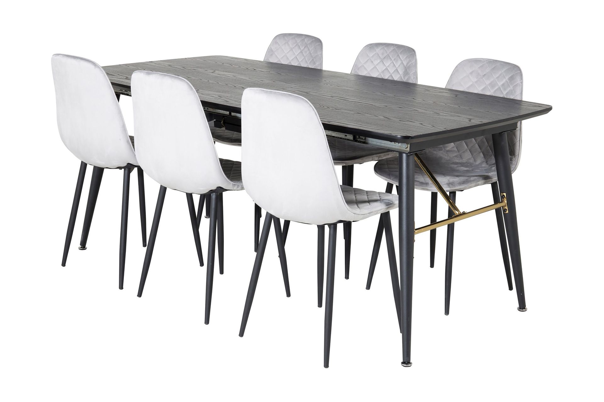 Irunea F&ouml;rl&auml;ngningsbar Matgrupp 180 cm inkl 6 Ypas Stolar - Gr&aring;/Svart