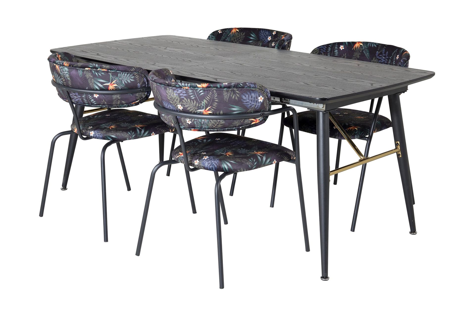 Irunea F&ouml;rl&auml;ngningsbar Matgrupp 180cm inkl 4 Arcarazo Stolar - Svart/Flerf&auml;rgad